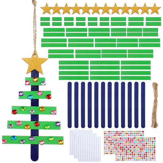 Colingmill 24 Pack Christmas Tree Stick Craft Kit Wooden Christmas Ornament Xmas Tree Arts and Craft Winter Ornaments for Xmas DIY Classroom Home Activities