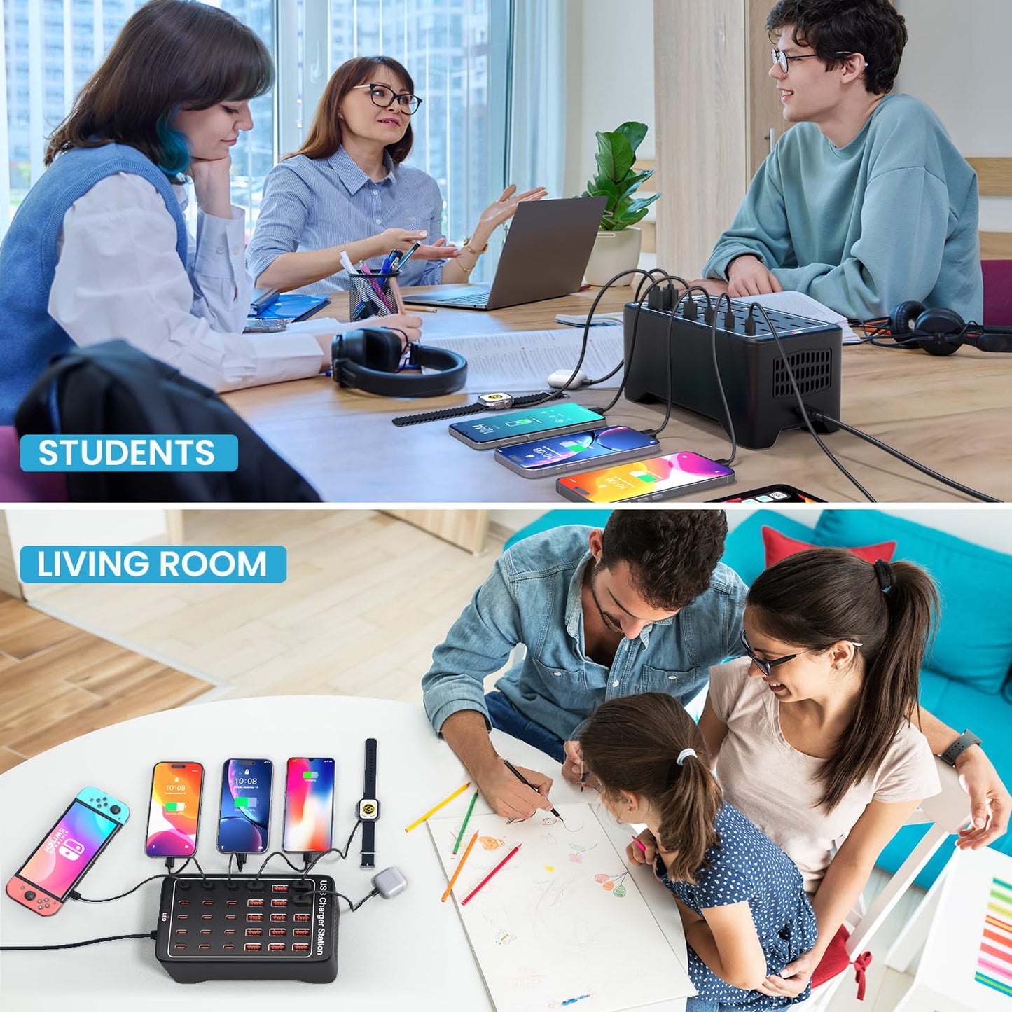 USB C Charging Station for Multiple Devices, 150W 30 Ports USB Charger Block for Ipad Cell Phone, Multiple USB Power Strip for Family Classroom