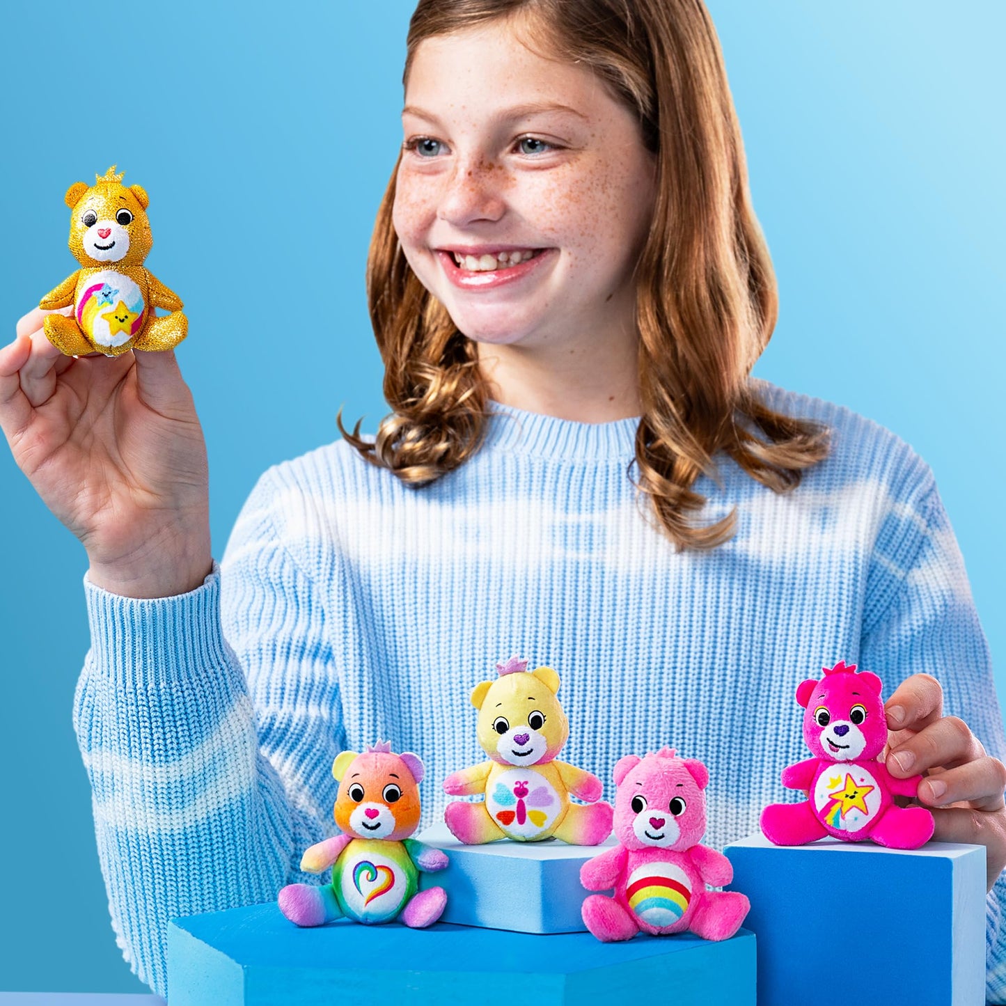 Micro Teenies - Care Bears 3" Micro Plush 5-Pack Treasure Box - Cheer, Calming Heart, Gold Dare to Care, Togetherness and Be Me