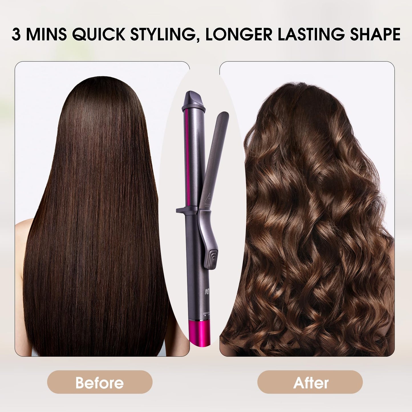 Nycoba 1 1/4 Inch Curling Iron, Ceramic Coated Hair Curling Wand, Rapid 430°F Heating, Temperature LED Display, 6 Temperature Settings, 60 Minutes Auto-Off