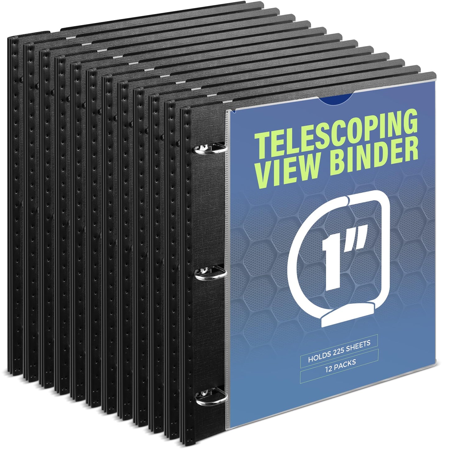 WOT I 12-Pack Telescoping 3 Ring Binder 1 Inch, Expandable Flexible Binder - Patented Design for Easy Portability, Holds 225 Sheets, Perfect for School, Office&Home Organization, Black