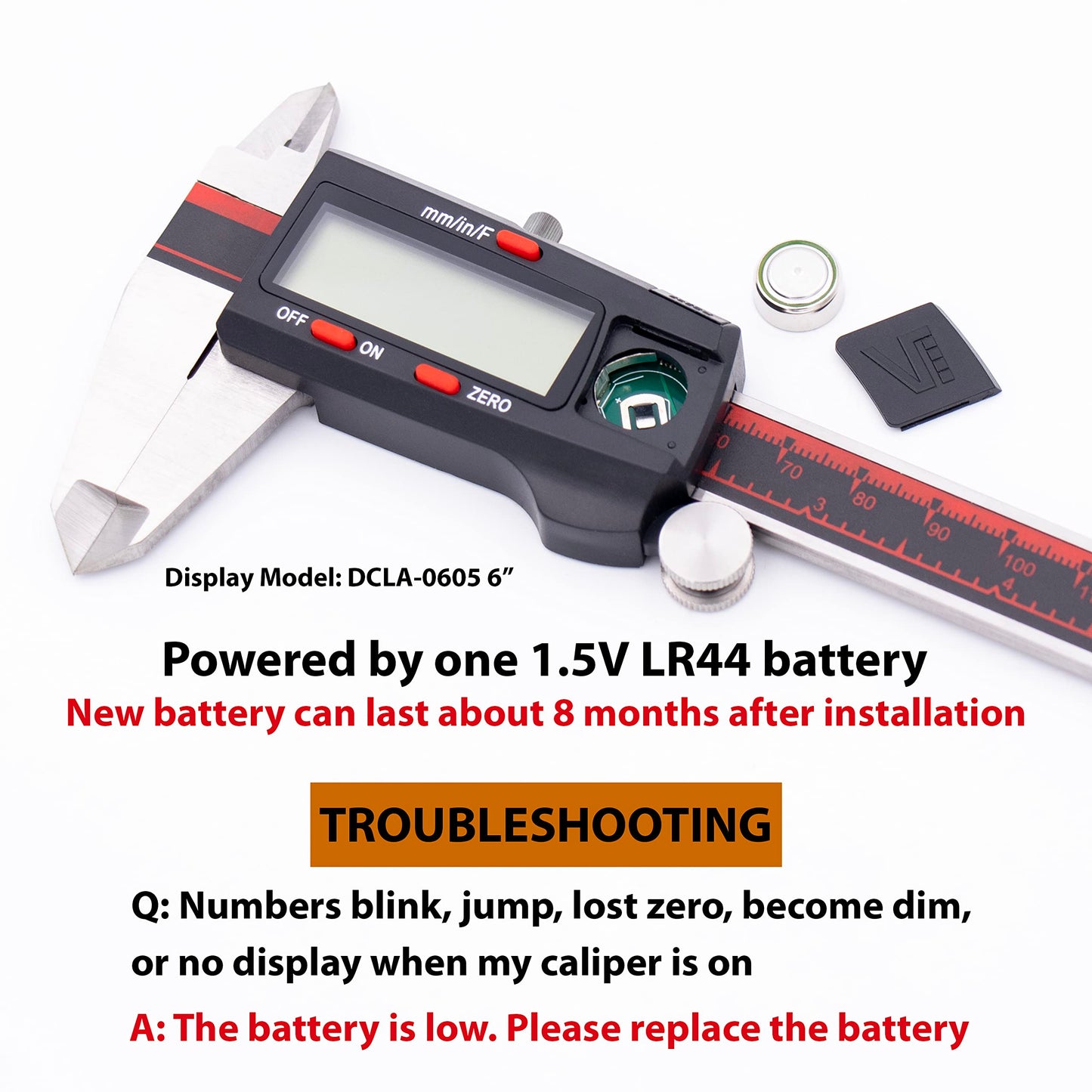VINCA Digital Caliper, DCLA-1205 12 Inch/300mm, Inch/Millimeter/Fraction Conversion, Stainless Steel, Large LCD Screen