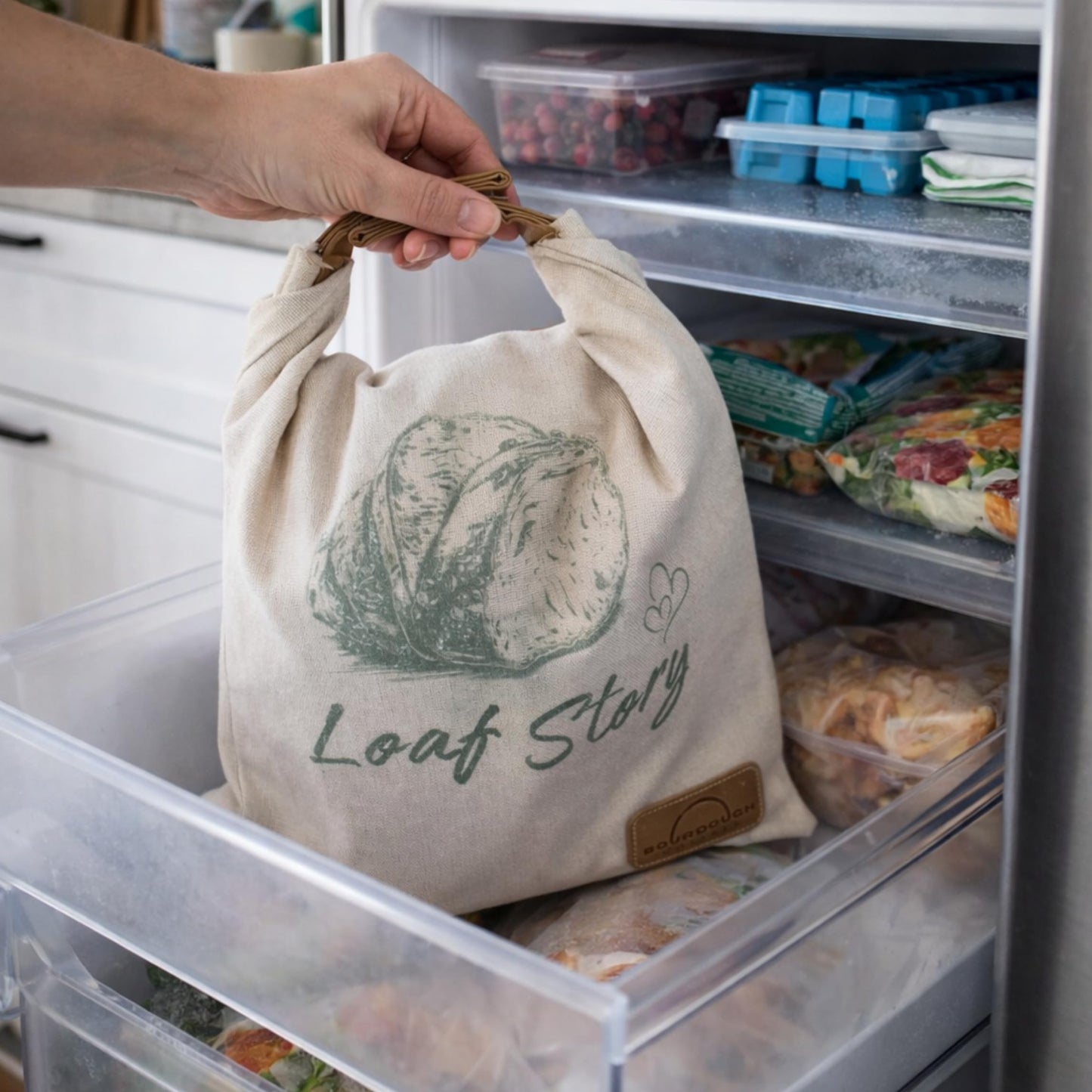 LOAF STORY By Sourdough Whisper, Double Lock Reusable Beeswax Bread Bags, Fully Open Zipper + Roll Top Seal, XL Airtight Bread Storage for Freezer & Fridge, 2 Pack