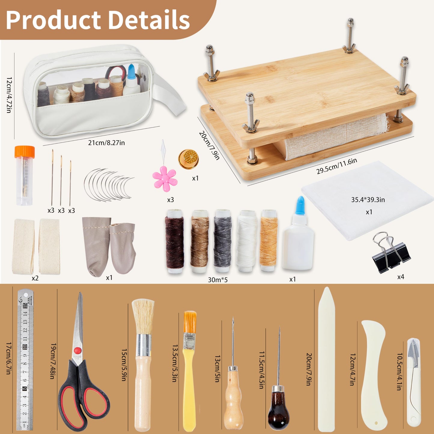 pamctry 50 Pcs Book Binding Kits for Beginners - Complete DIY Kit with Tools & Instructions, 11.6 x 7.8 Inches