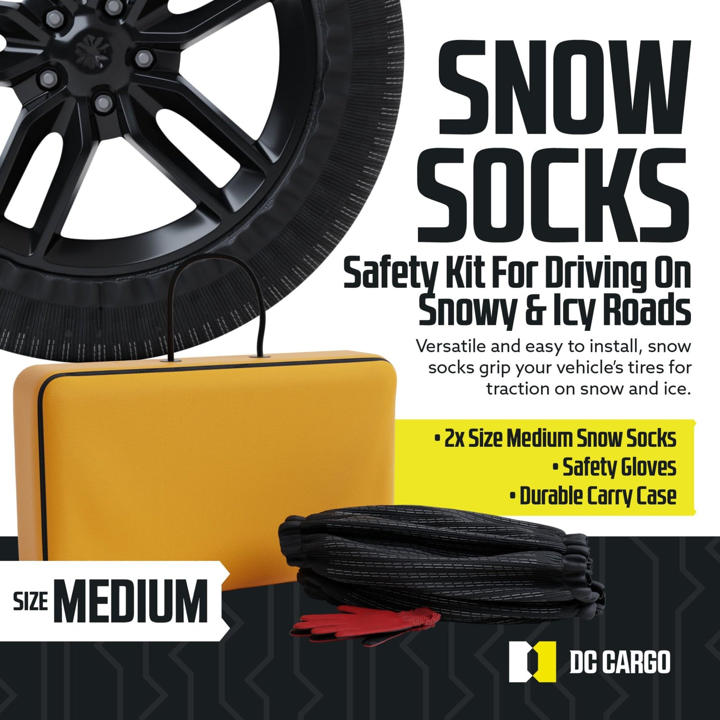 Snow Socks for Tires - Great Alternative to Tire Chains for Cars, 3D Fabric for Maximum Tire Traction & Grip, Fits SUVs, Most Subaru Models, Minivans, Pickups & Sedans (Set of 2) - Medium