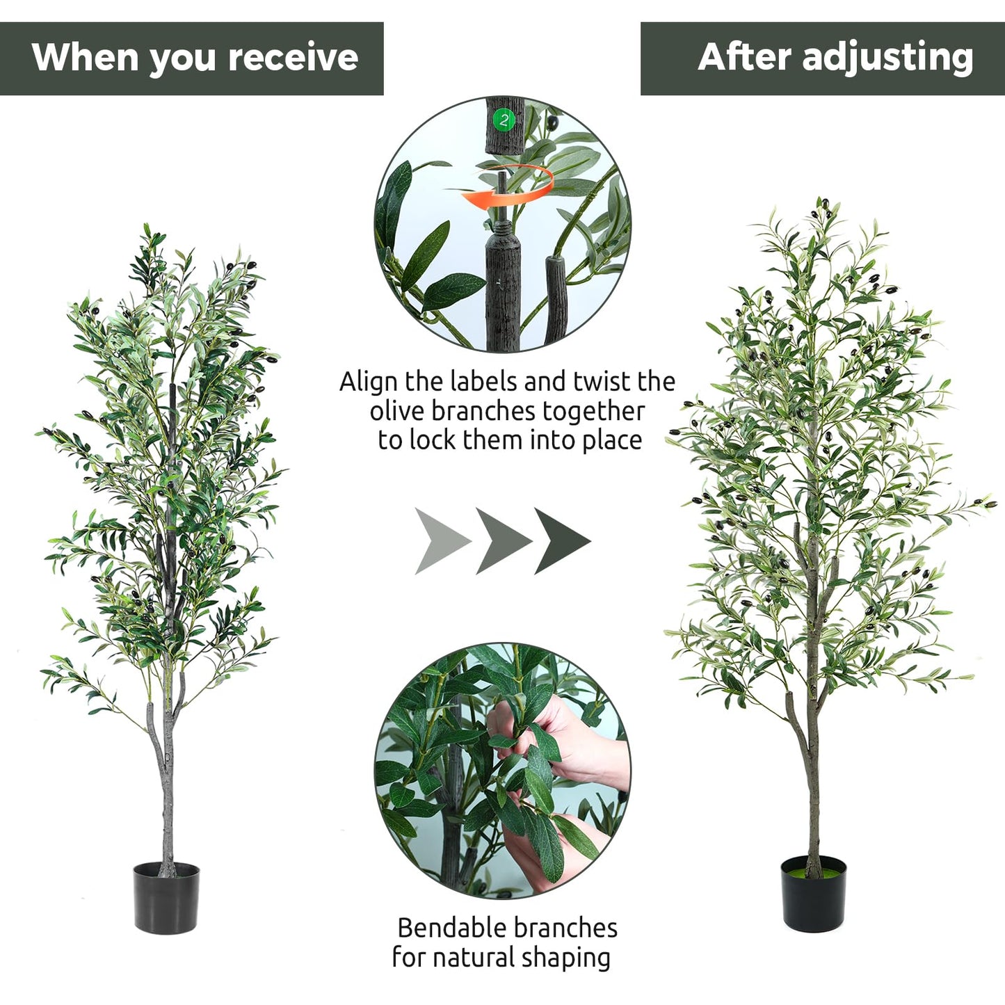 Zynaro Olive Trees Artificial Indoor 6FT, Faux Olive Tree with Woven Basket & Natural-Looking Wood Trunk, Realistic Leaves & Fruits, Maintenance-Free Tall Fake Olive Tree for Modern Home Office Decor