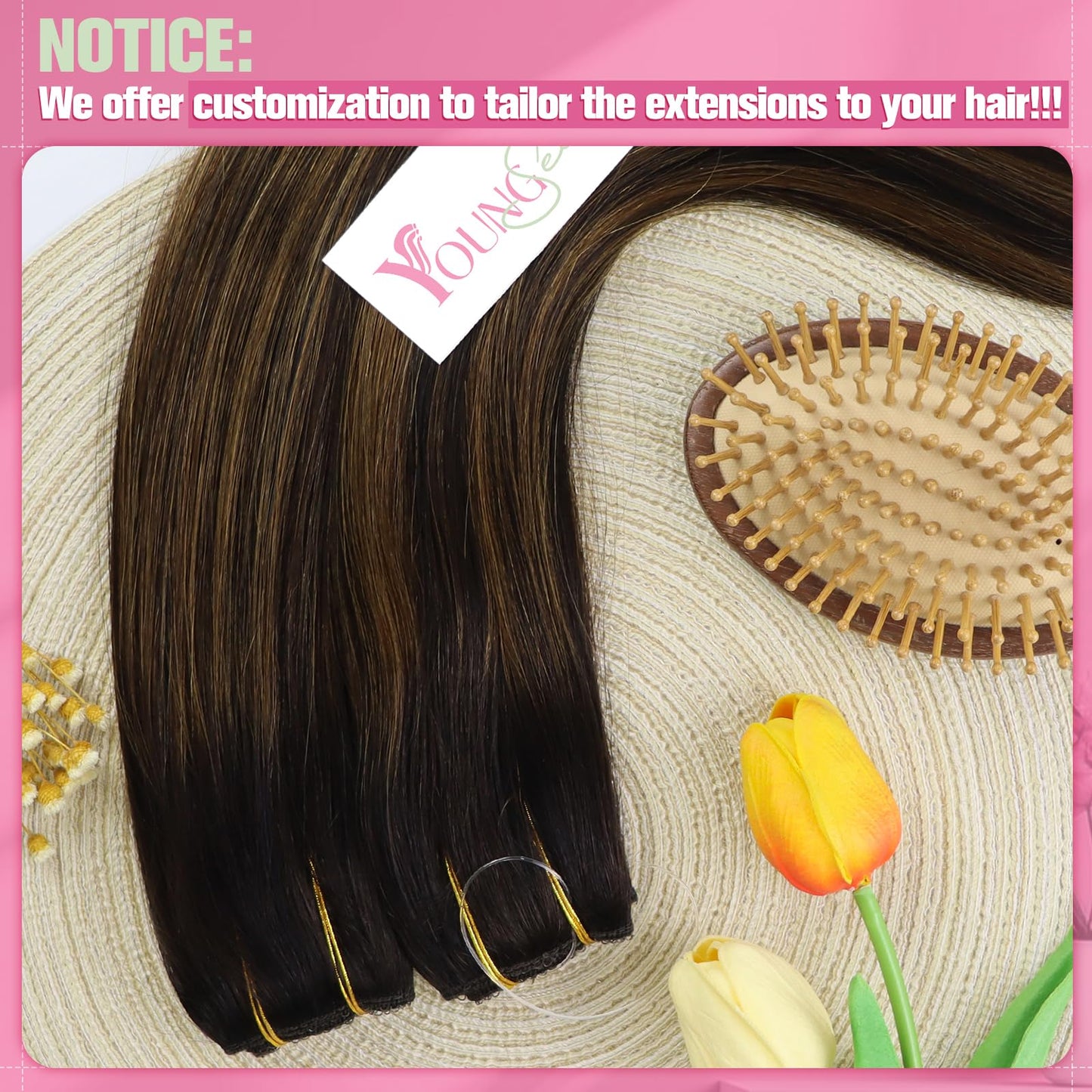 YoungSee Wire Human Hair Extensions Brown Wire Couture Hair Extensions Human Hair Balayage Darkest Brown with Medium Brown Wire Extensions Real Human Hair Comfortable Human Hair Extension 80G 16In