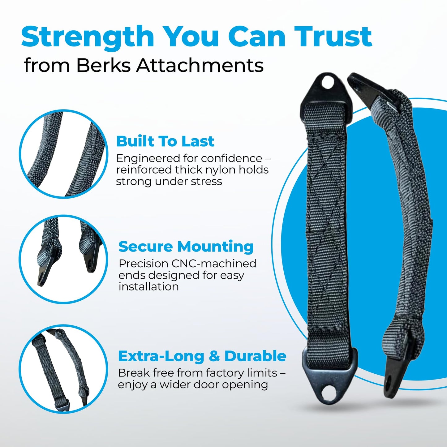Heavy-Duty Door Limit Straps for Can-Am Defender & Defender Max Limited (2020-Present) | Extra-Long for Wider Door Opening | 2-Pack, Black