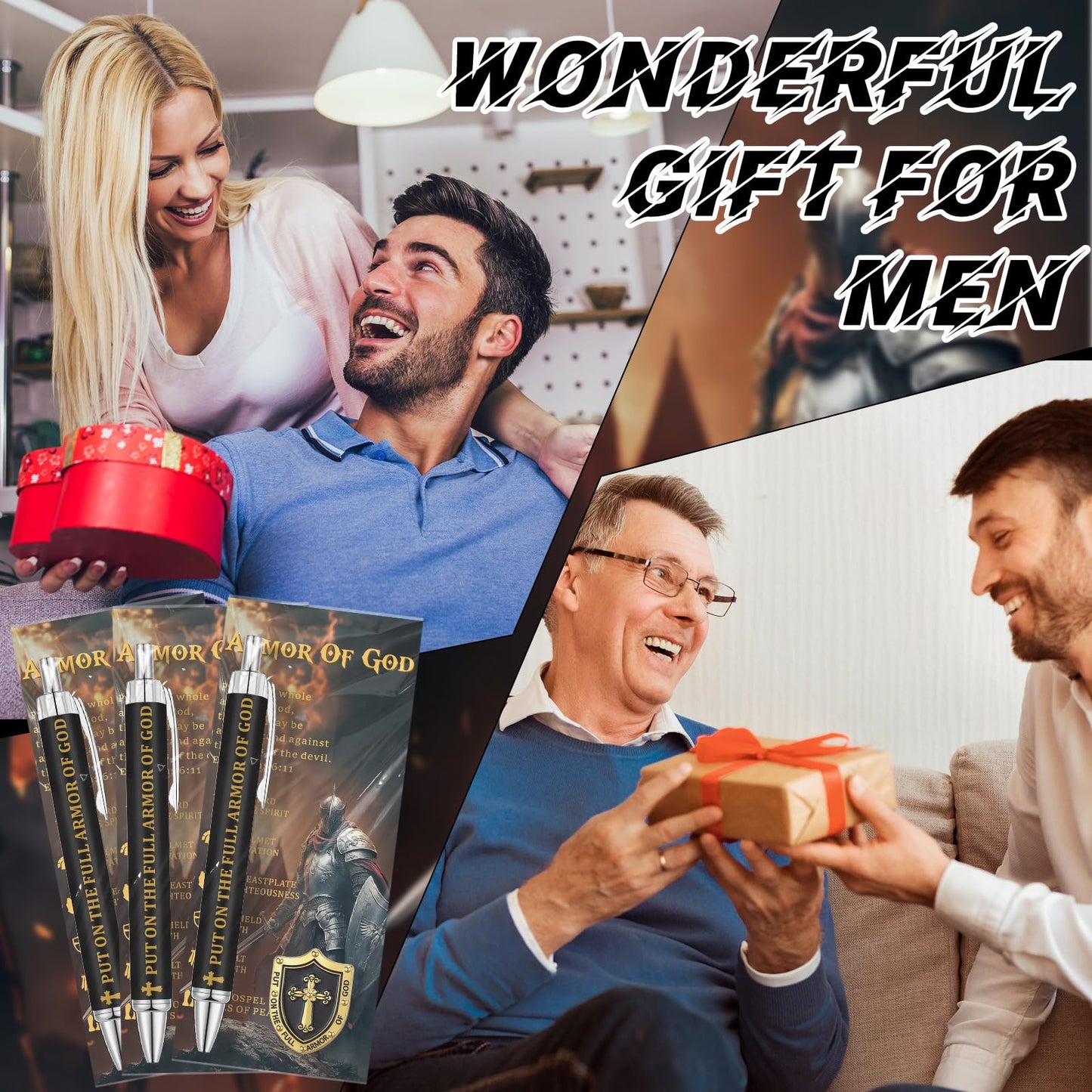 Sayglossy 200 Pcs Armor of God Gifts Bulk, Fathers Day Christian Church Gifts Ballpoint Pen and Inspirational Bookmark, Pins, Opp Bags for Men Pastor Church Group