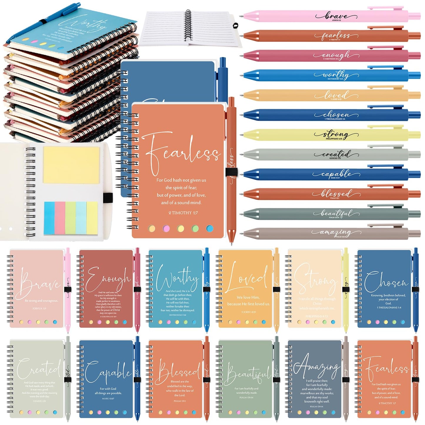 Kosiz 36 Sets/72 Pcs Christian Fathers Day Birthday Gifts Bulk Inspirational Prayer Journal Christian Scripture Notebook and Bible Pen Religious Church Gift for Women Men Pastor (Classic,Morandi)