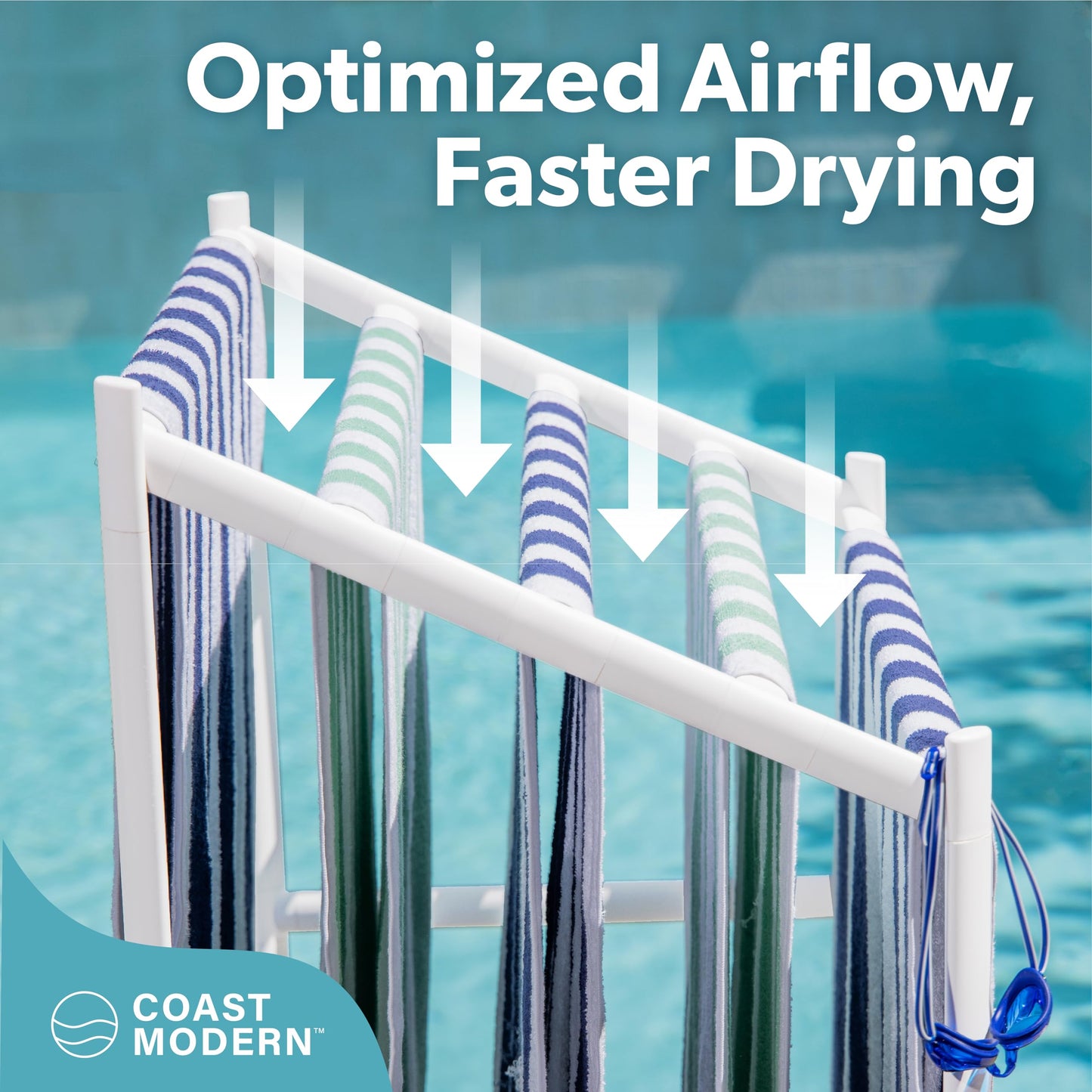 Coast Modern Pool Towel Rack – 5 Beach Towel PVC Drying Rack for Outdoor & Indoor Use - White