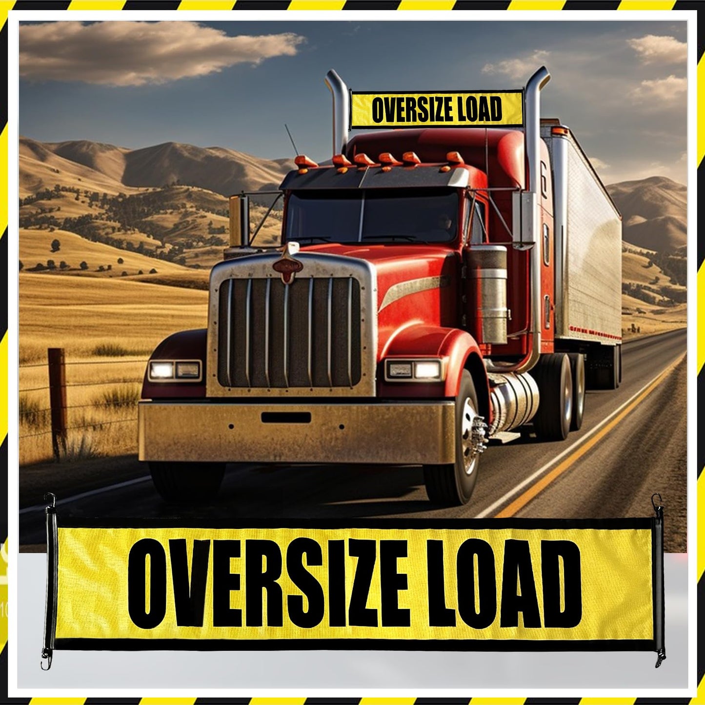 Oversize Load Signs for Trucks 18" x 84" Wide Load Banner with Heavy Duty with Bungee Cords for Escort Vehicles Car Truck 2 Pack Oversize Load Banner Warning Product