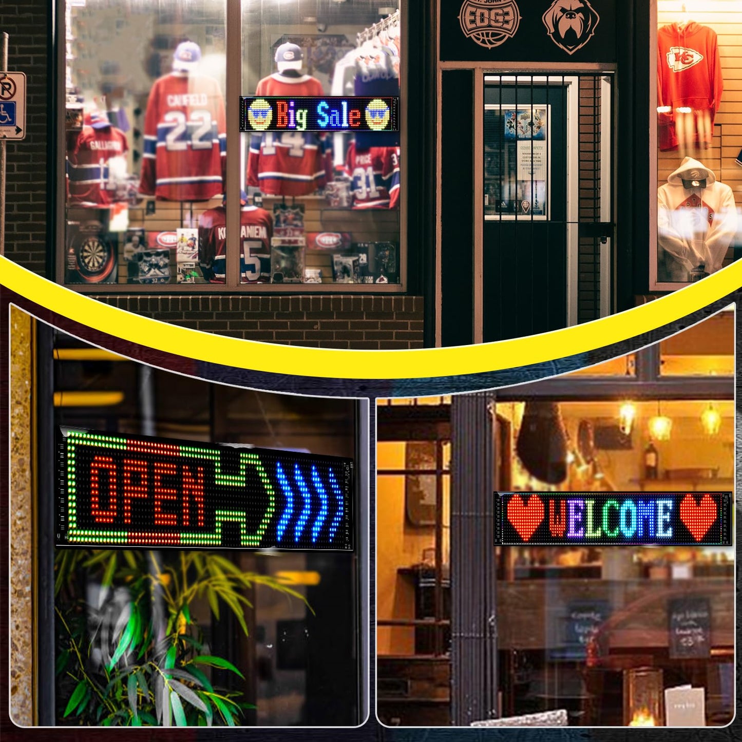 sasecgo Programmable LED Signs | Message Scrolling LED Display for Indoor | Flexible LED Advertising Sign | Bluetooth APP | Custom Editor Animations/Text/Graffiti (36""x 8""), black