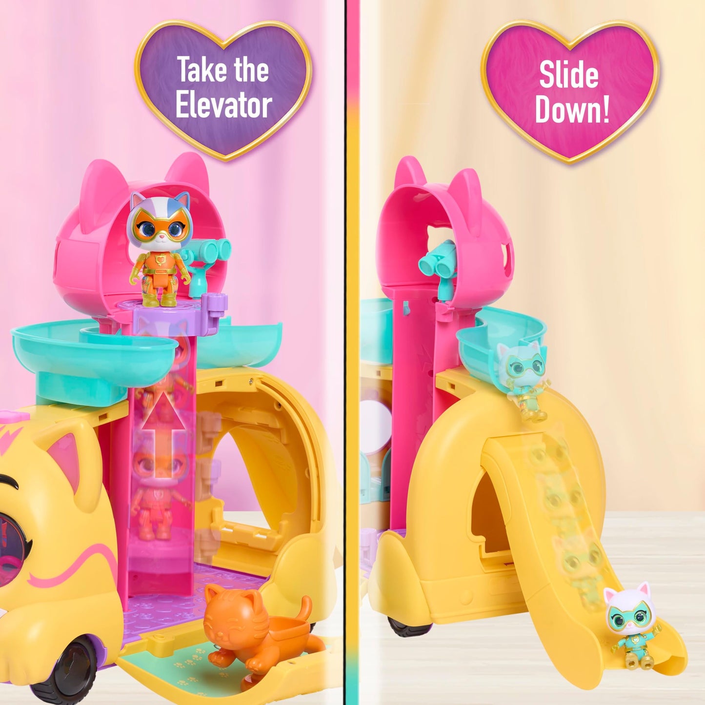 Disney Junior SuperKitties Purr ‘N’ Go Lights and Sounds Playset, 10 Pieces, Articulated Figures, Officially Licensed Kids Toys for Ages 3 Up, Gifts and Presents