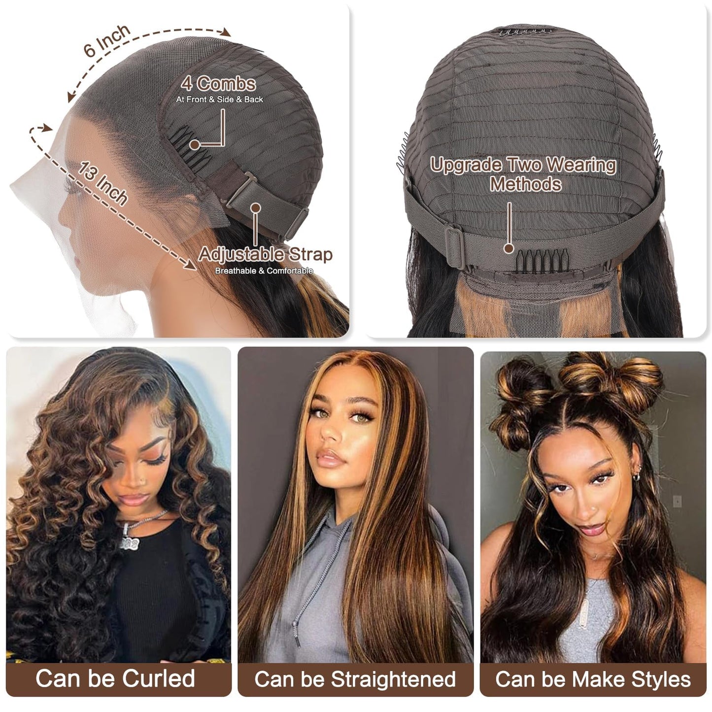 26 Inch Ombre Lace Front Wig Human Hair Pre Plucked With Baby Hair Highlight 13x6 Lace Front Wigs Human Hair 1B/30 Body Wave Colored Wigs 180% Density Brown Glueless HD Lace Frontal Wigs for Women