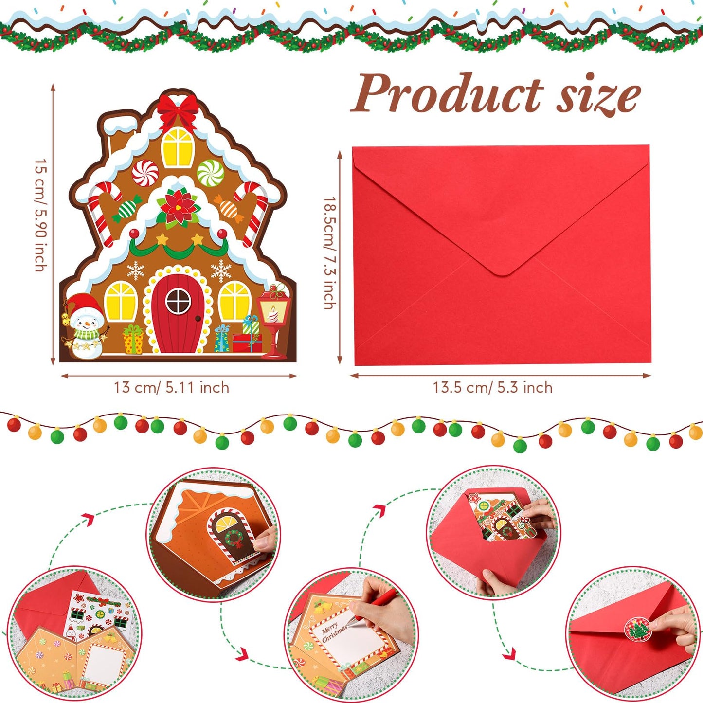 Moinchore 32 Pack Christmas Cards Gingerbread House Crafts DIY Cards with Envelopes Christmas Gingerbread Crafts Kit Christmas Greeting Cards Xmas Stickers Cards DIY for Kids Christmas Party Supplies