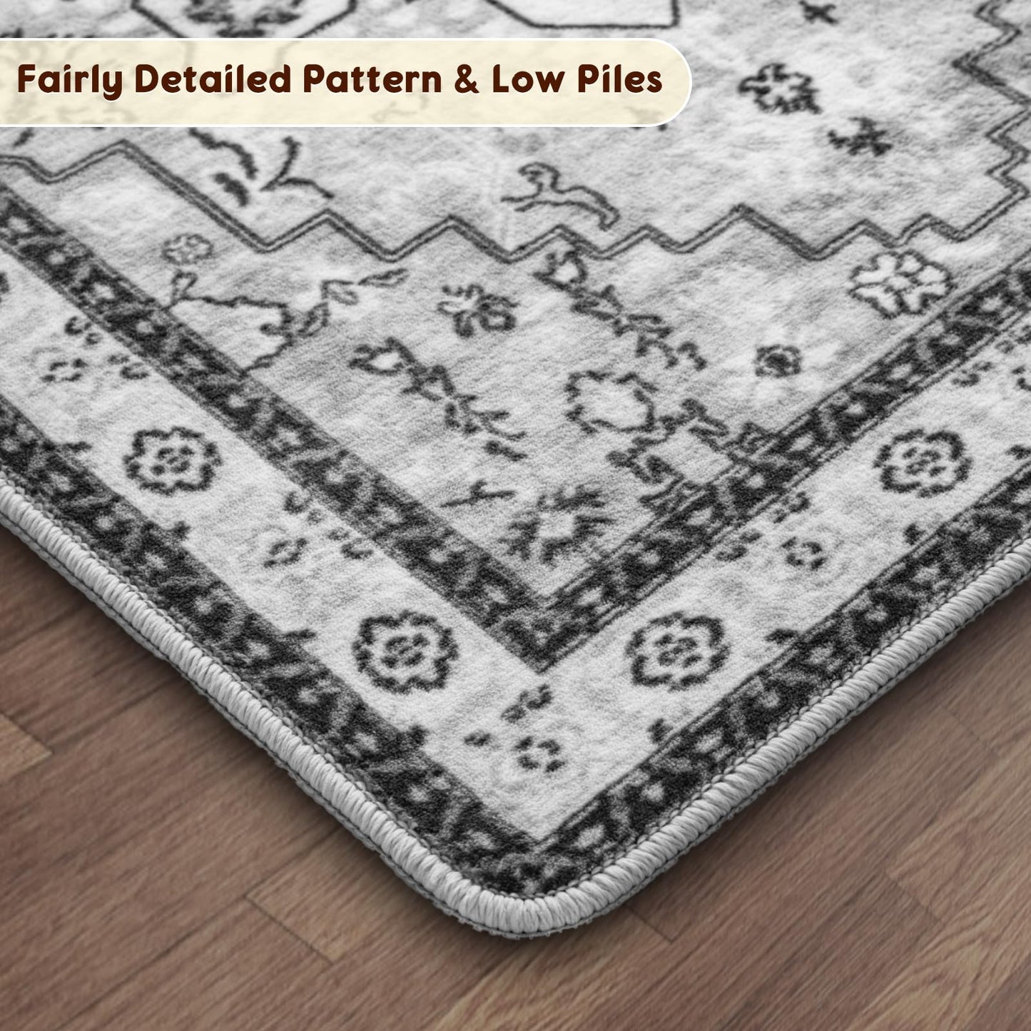 LBRO2M Boho Area Rug 8X10 Washable Rugs for Bedroom Low Piles Indoor Rugs, Non Slip Soft Carpet for Living Room, Dining Room, Gray Rug Foldable Pet Friendly Area Rugs Stain Resistant (8'X10' Gray)