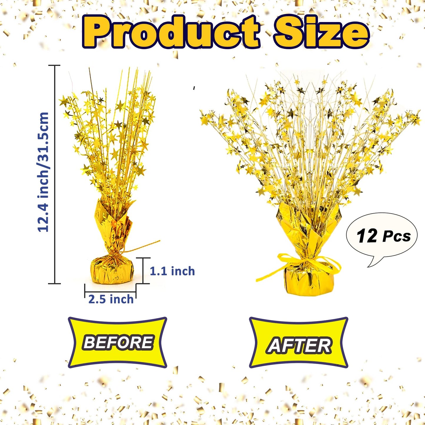 FUBININA 12 Pack Metallic Foil Spray Centerpiece Star Table Decoration Burst Table Centerpieces for Birthday Wedding Anniversary Graduation Holiday Party Supplies Decor, Gold