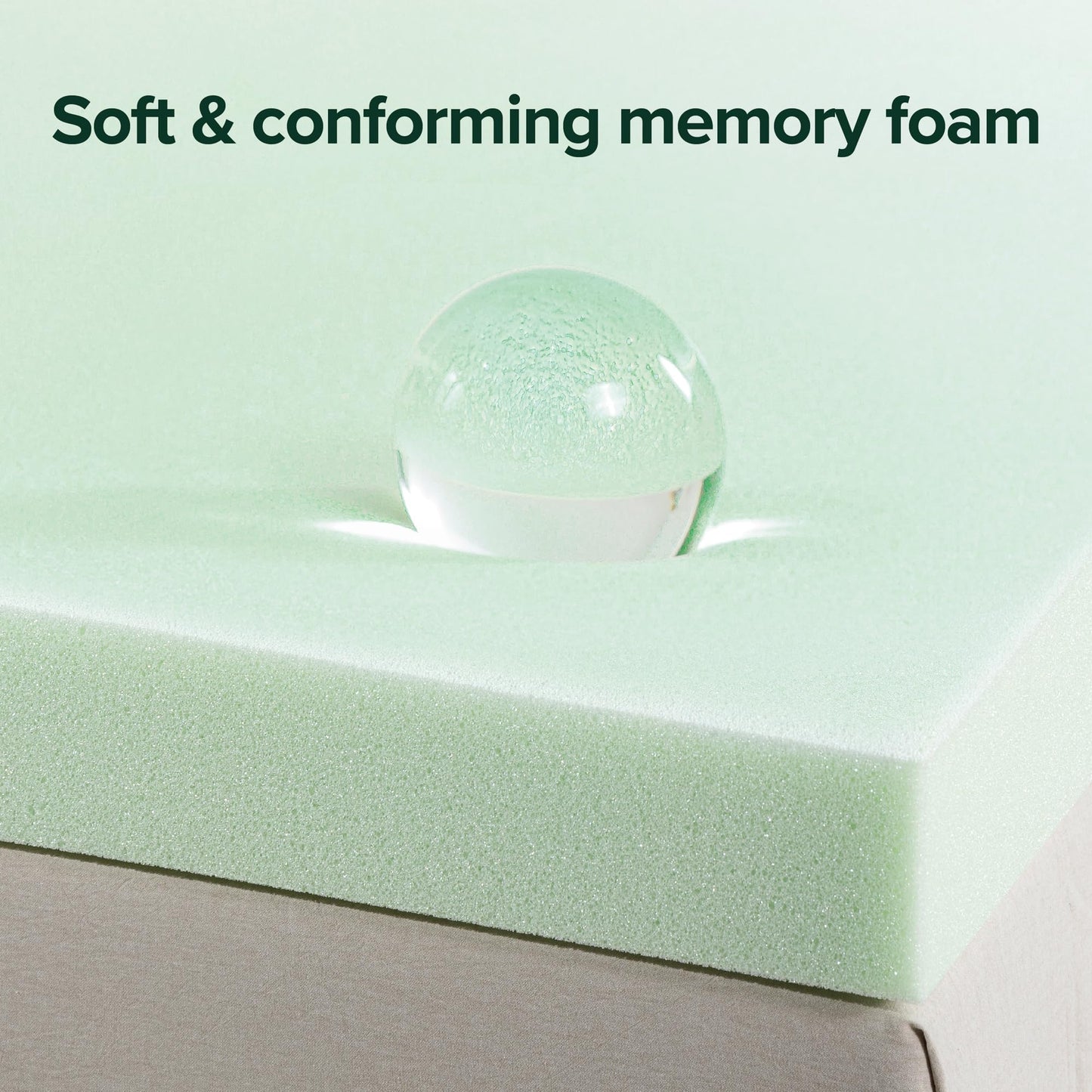 ZINUS 3 Inch Green Tea Memory Foam Mattress Topper, Pressure-Relieving Layer, Ideal for Back Pain Relief, Compact WONDERBOX Packaging, CertiPUR-US Certified, Full