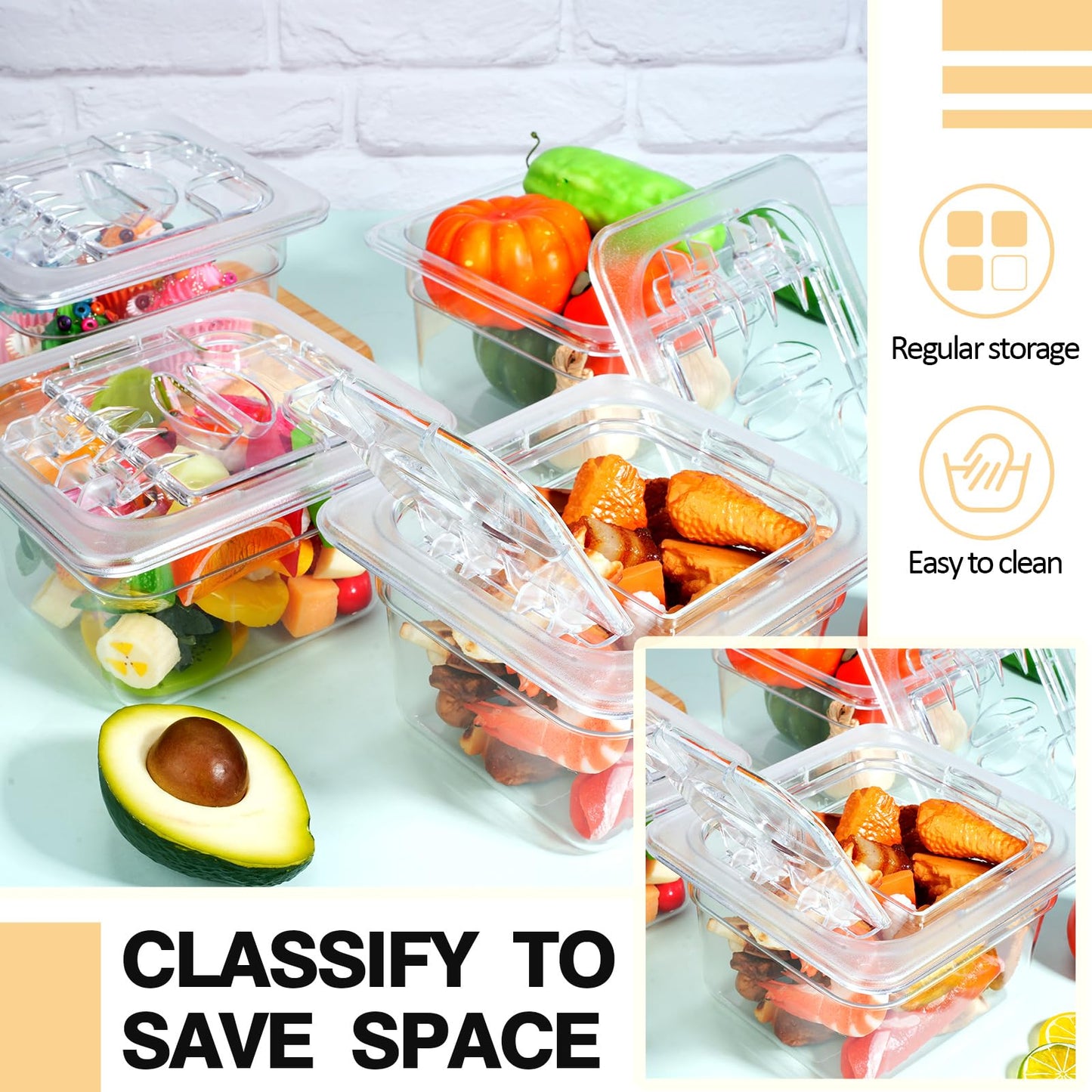 Geetery 12 Pack 4'' Deep Polycarbonate Food Pan with Lid Stackable Plastic Pan Restaurant Food Storage Containers with Hinged Lids for Hotel Supplies(Clear)