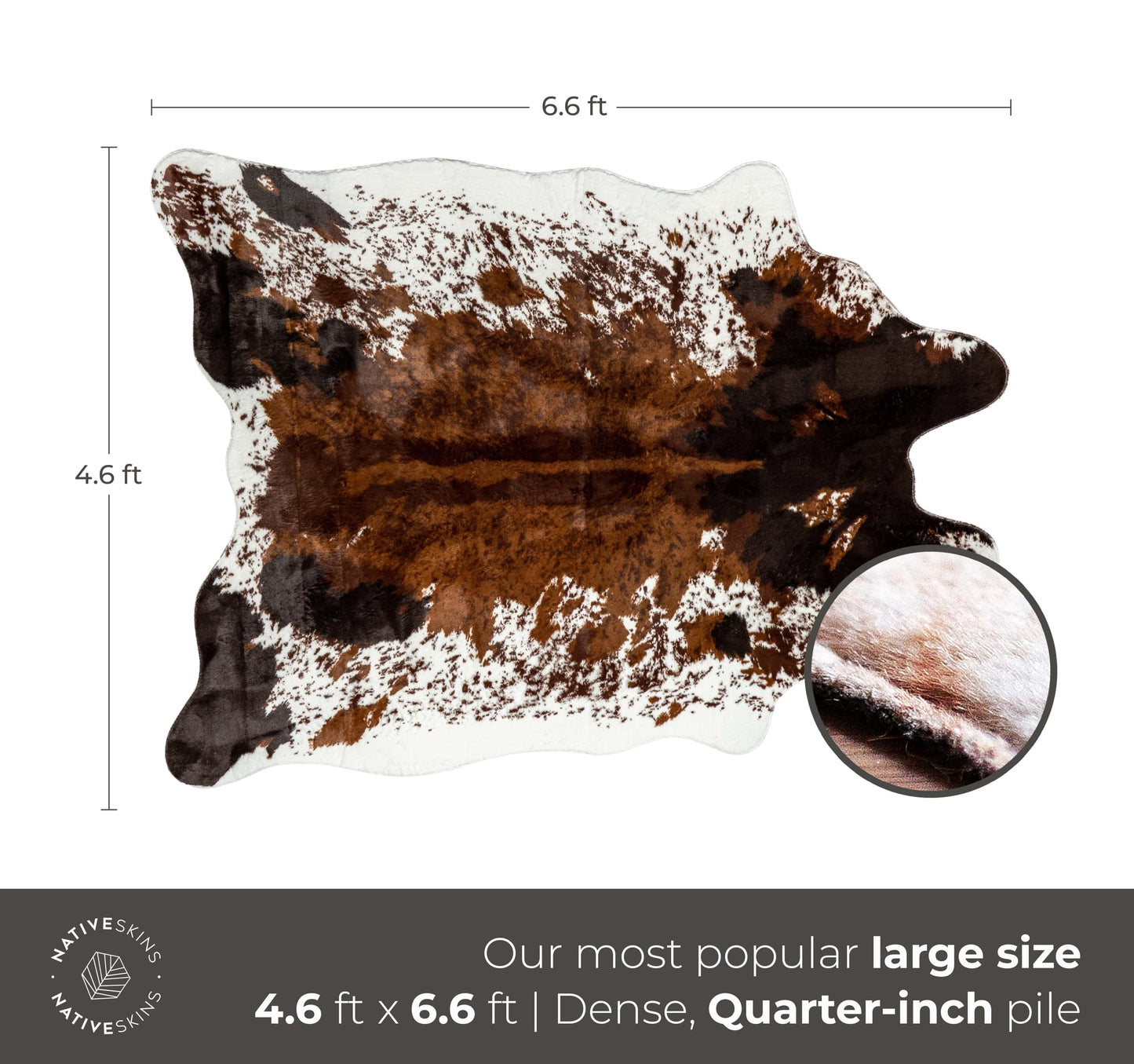 NativeSkins Faux Cowhide Rug – Original Brown (Large) | 4'7" x 6'7" | Triple-Layer Support | Ultra-Soft Pile | Hand-Cut, Faux Suede No-Slip Backing | Western Rug | Cow Hide Animal Print