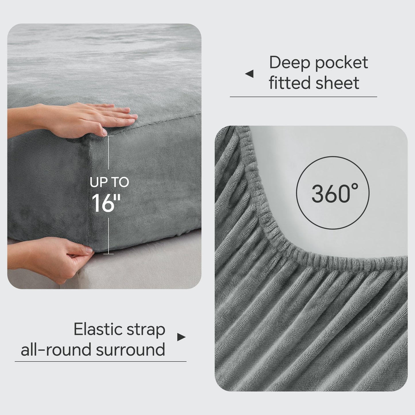 BEDELITE Flannel Sheets Full Size Grey - Super Soft Fleece Sheets Set Fluffy Extra Plush, 4 Piece(Include Fitted Sheet, Flat Sheet, 2 Pillowcases)