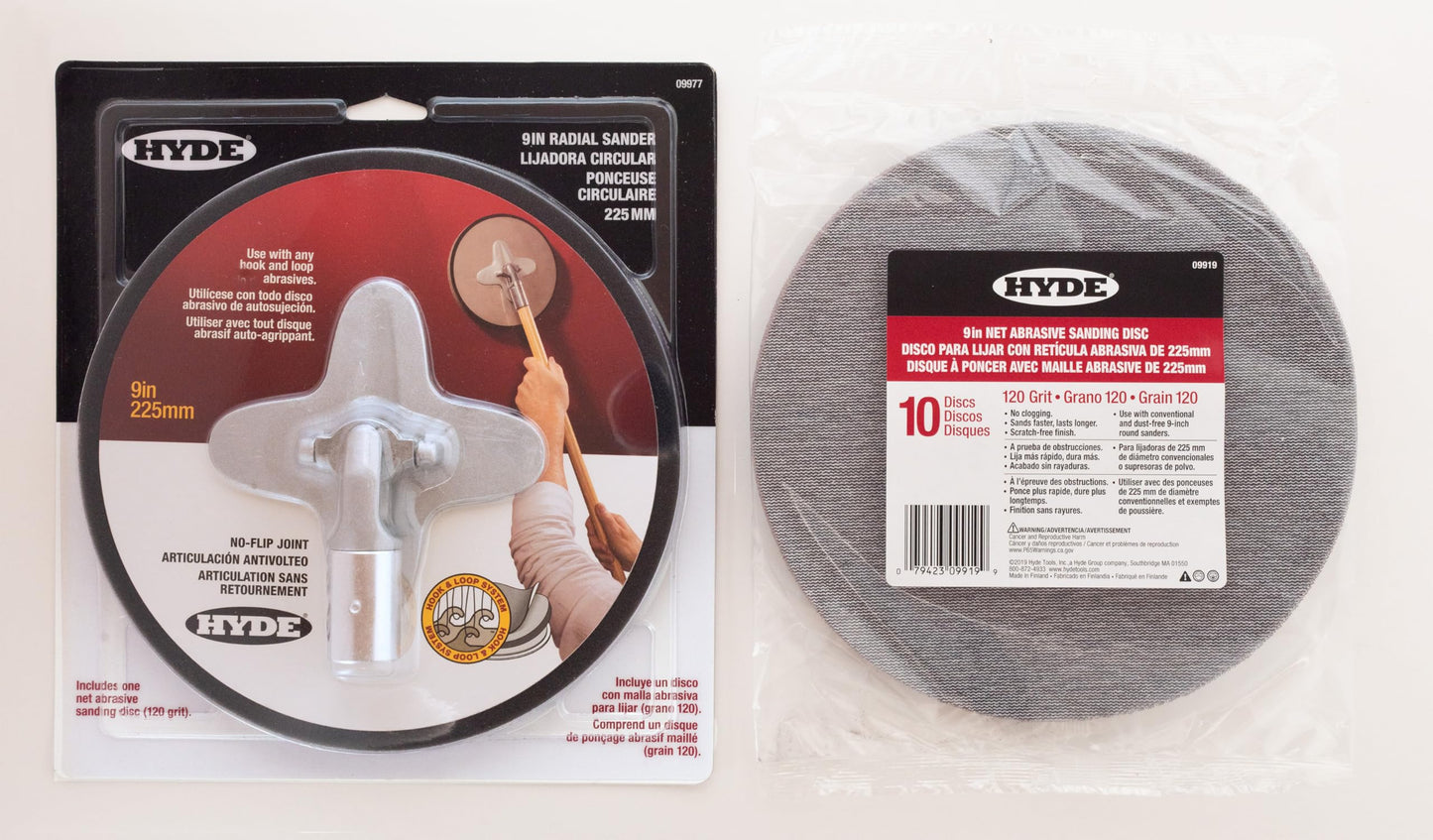 Hyde 9-Inch Radial Sander Kit with 10-Pack Sanding Discs, Sanding Net, 120 Grit - Large Area Pivoting Hinge, Drywall Sanders with Fast Change Hook and Loop, Lightweight