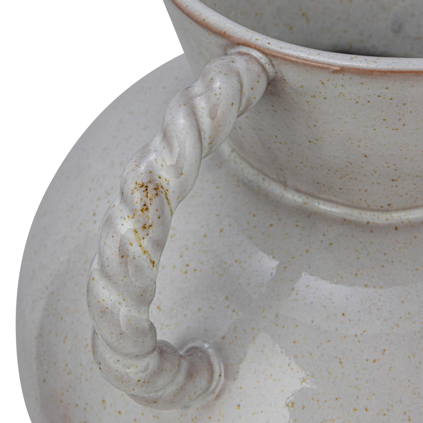 9.25 Inches Stoneware Vase with Twisted Handles and Reactive Glaze, Cream Color