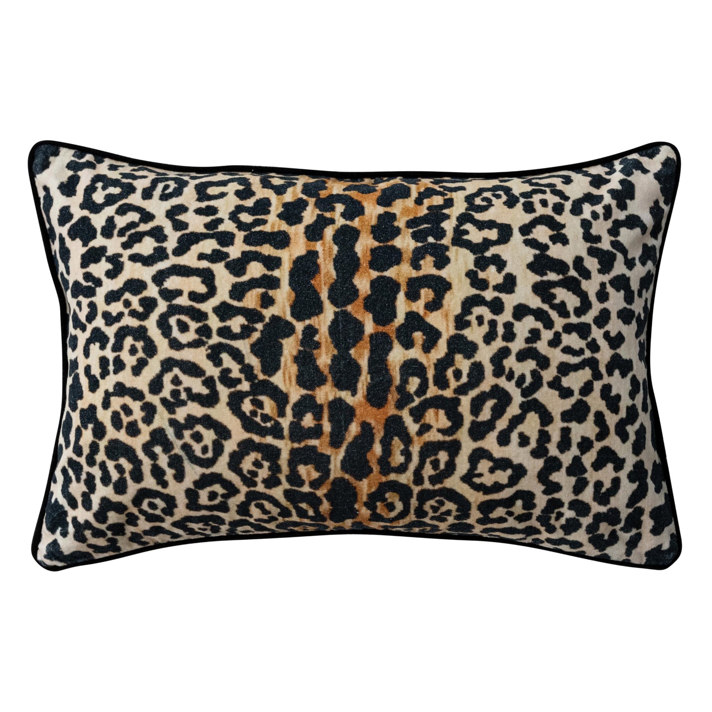 Creative Co-Op Leopard Print Piped Cotton Velvet Lumbar Pillow, Multicolor Finish