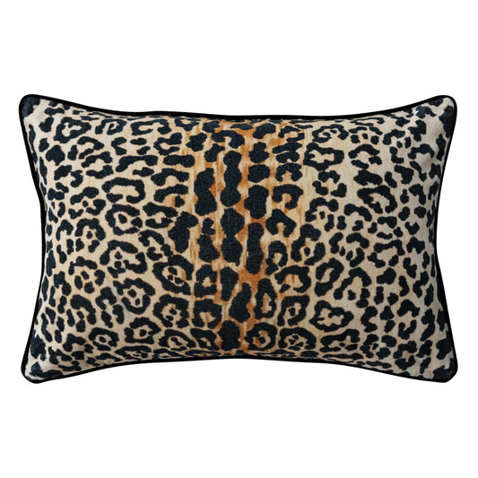 Creative Co-Op Leopard Print Piped Cotton Velvet Lumbar Pillow, Multicolor Finish