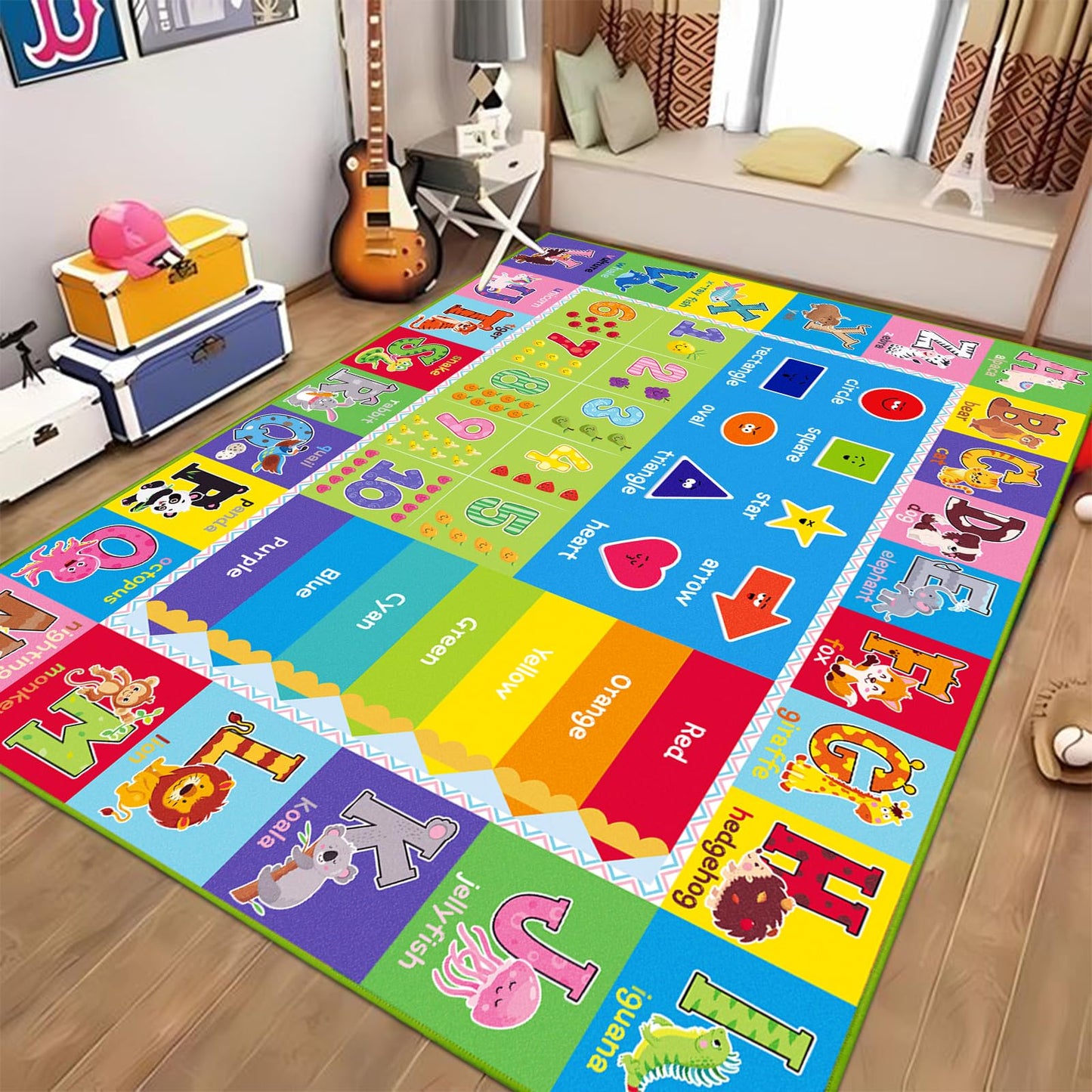 ABC Carpet, Kids Rugs for Playroom, Educational Play Mat for Kids, Preschool Rugs with ABC, Numbers, Animals Learning Carpet for Bedroom Playroom Classroom Baby Toddler Children (Green, 118X78.7 INCH)