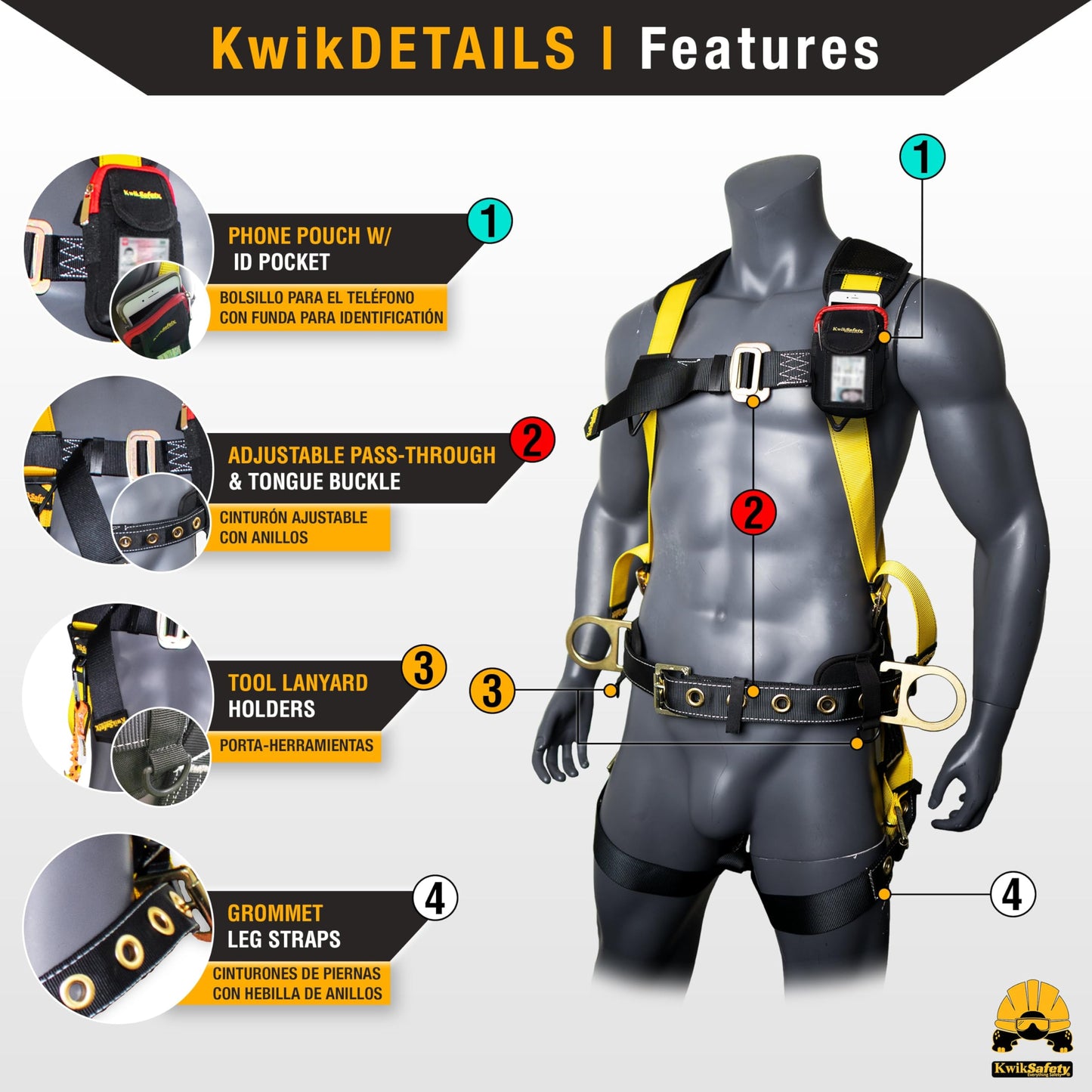 KwikSafety - Charlotte, NC - TYPHOON Safety Harness [CUSHIONED BACK & SHOULDER SUPPORT] ANSI OSHA Full Body Fall Protection Work Equipment Construction Tower Climbing Roofing Scissor Lift