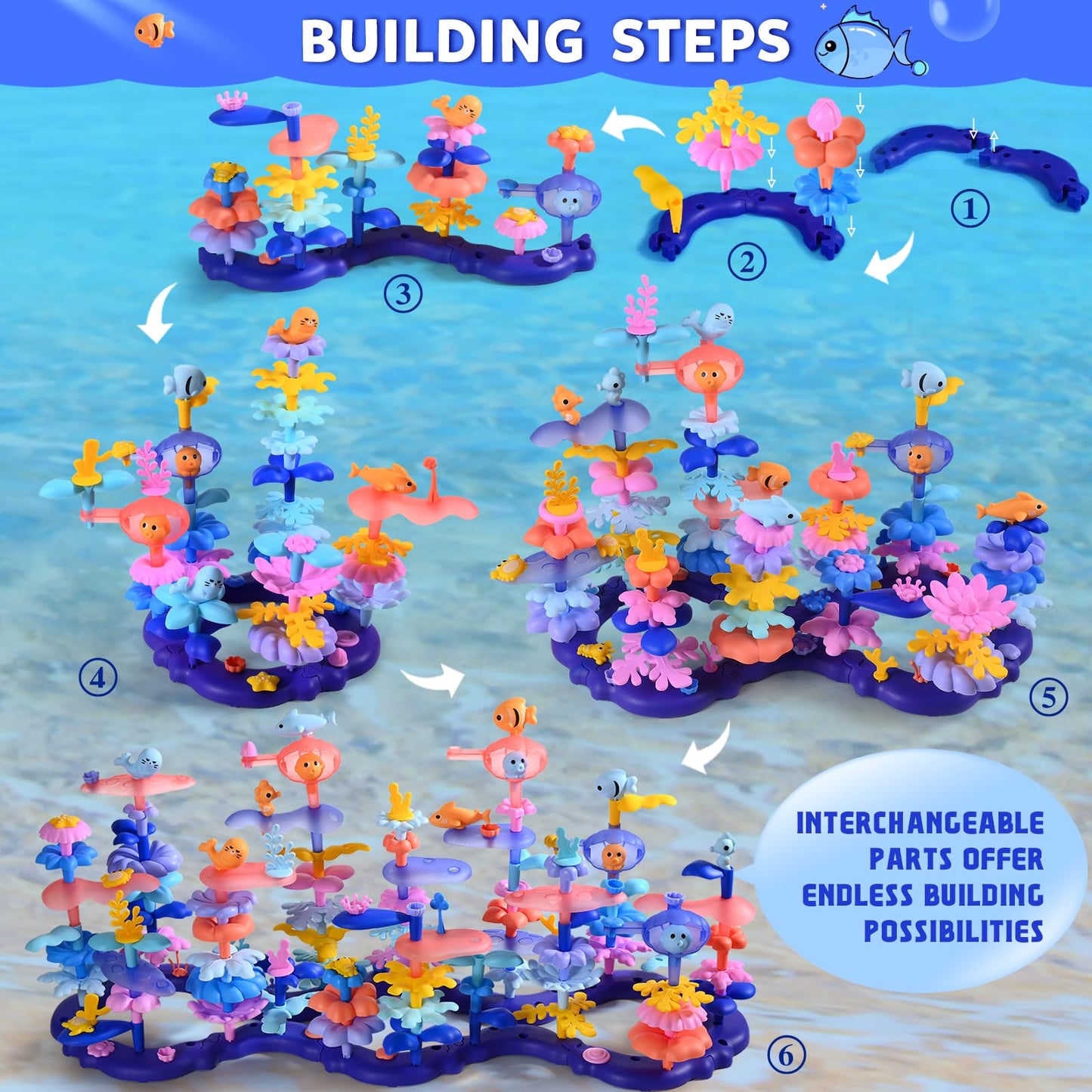 Doloowee 156 Pcs Flower Garden Building Toys for 3 4 5 6 7 8 Year Old Girls Sea Coral Stacking Toys Educational Toys for Toddlers