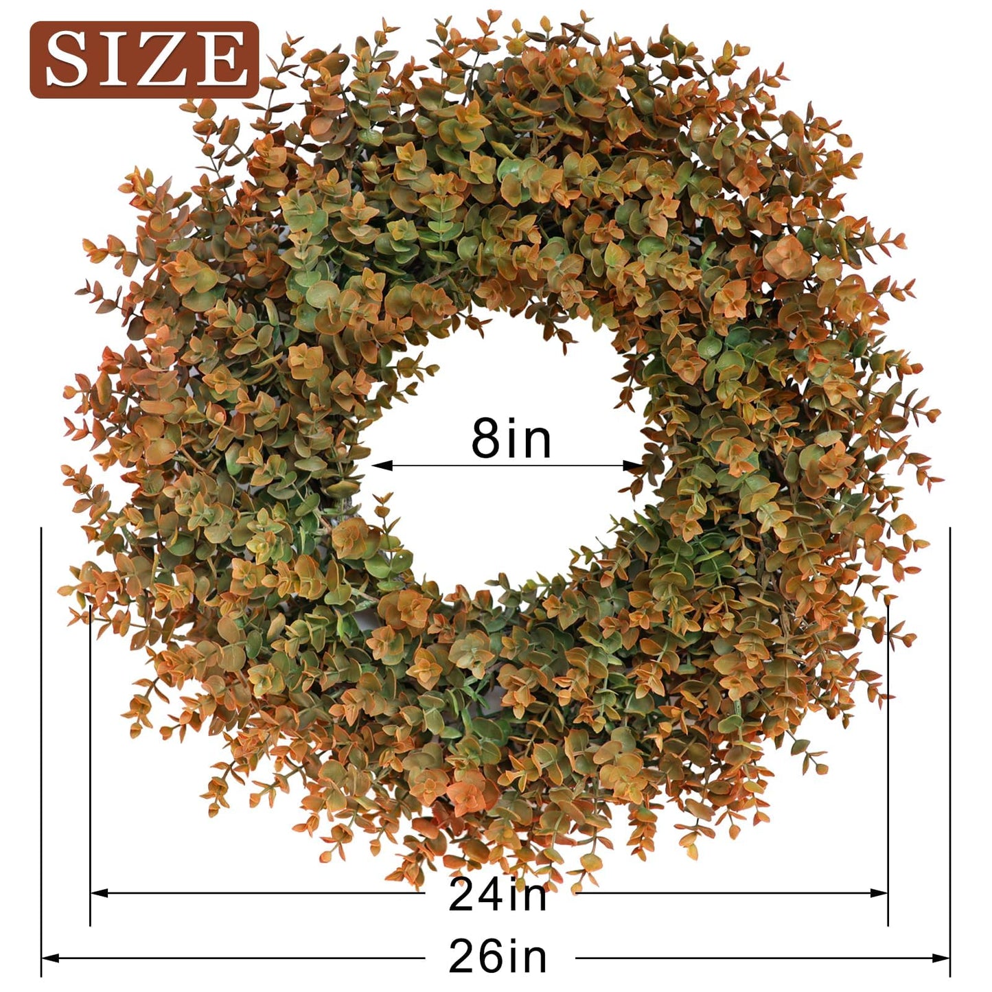 26" Fall Wreath for Front Door, Porch, Window - Large Artificial Boxwood Leaves Outdoor Wreath for Home, Farmhouse Harvest Festival Thanksgiving Day Autumn Decor