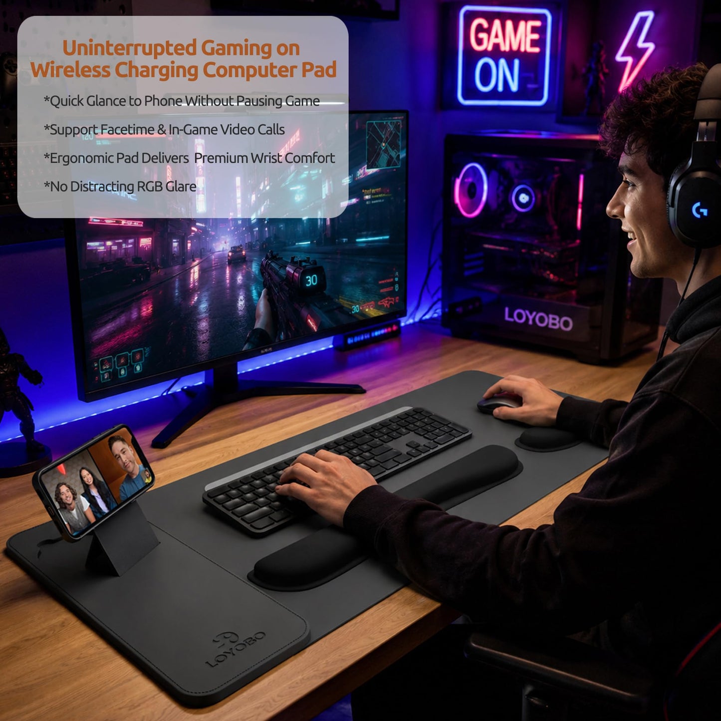 15W Magnetic Wireless Charging Mouse Pad with Ergonomic Tilt Phone Stand