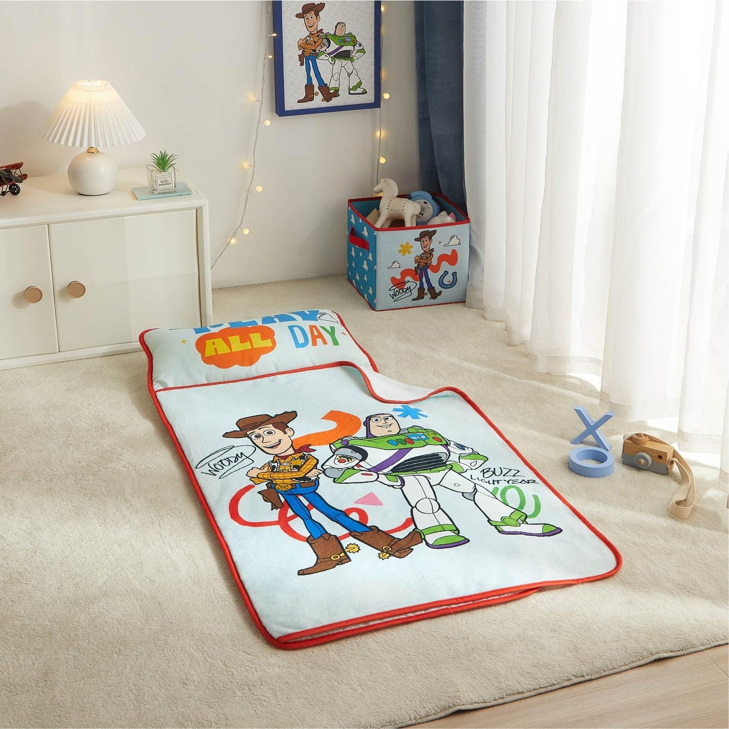 Disney Pixar Toy Story Toddler Nap Mat with Pillow & Blanket, Soft Quilted Kids Sleep Mat, Portable 20” x 46” Nap Pad for Daycare, Preschool, Travel & Naptime