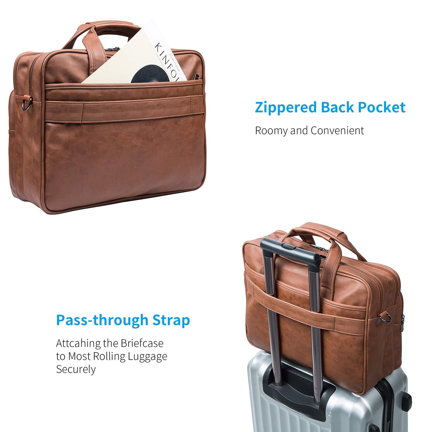 Seyfocnia Men's 17.3 Inches Laptop Bag, Brown Faux Leather Briefcase