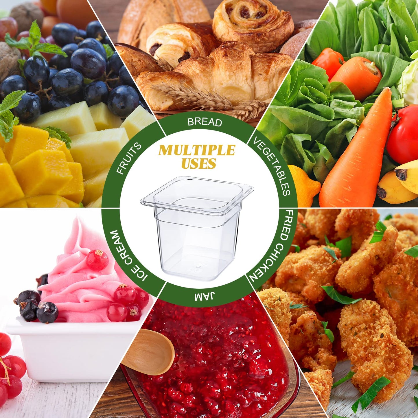 Yinder 12 Packs Plastic Clear Food Pans 1/6 Size Stackable Polycarbonate Food Containers with Capacity Indicator Restaurant Commercial Hotel Pan for Fruits Vegetables Beans Corns(6'' Deep)
