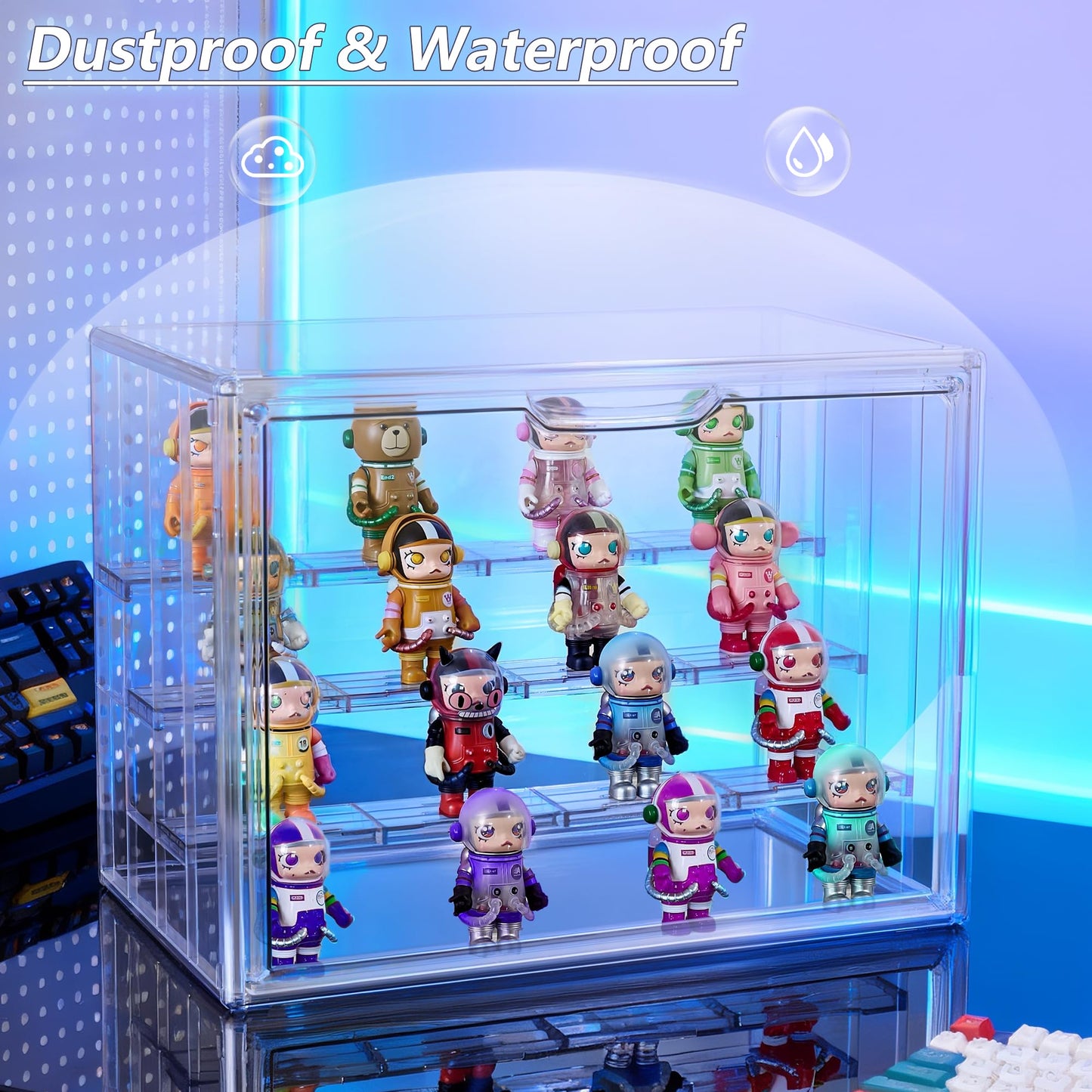 Clear Acrylic Display Case for Collectibles, 4 Layer Figure Display Case with Magnetic Door, Stackable Figurine Display Shelf Box for Figures, Funko Pop, Pop Mart, 2-Pack