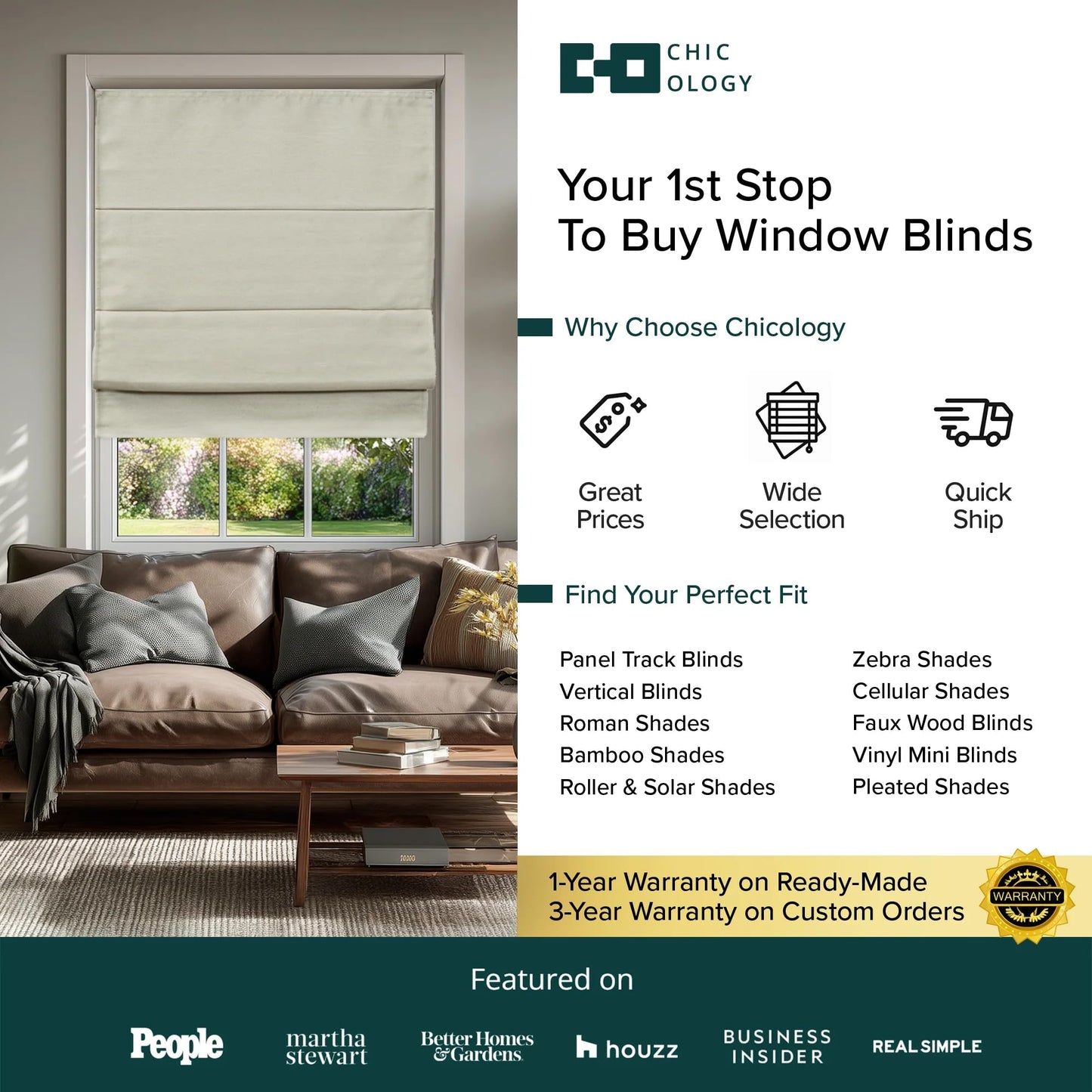 CHICOLOGY Roman Shades for Windows, Roman Window Shades, Roman Shades, Blackout Shades, Window Treatments, Window Shades for Home, Window Shade, 34" W X 64" H, Del Mar Moon Shell (Blackout)