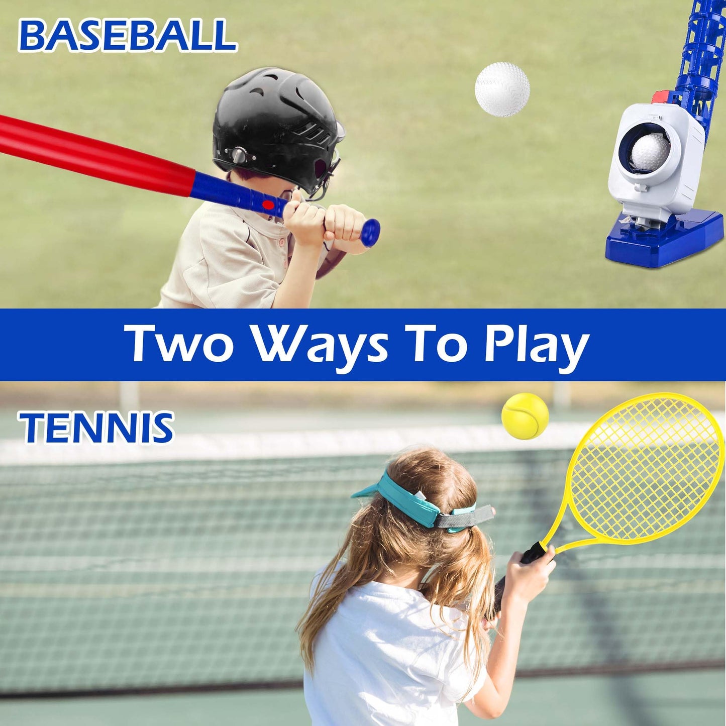 iPlay, iLearn Kids Pitching Machine Toys, 2 in 1 RC Baseball Tennis Pitcher, Auto Ball Launcher Bat, Boys Outdoor Outside Sports Backyard Game, Birthday Gift 5 6 7 8 10 12 Yr Youth-Partially Assembled