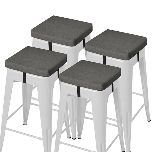 AddGrace Anti-Slip Bar Stool Cushions Square Bar Stool Seat Cushions with Ties Set of 4 Small Square Chair Pads with Machine Washable Cover 12"X12"X2" (Dark Grey)