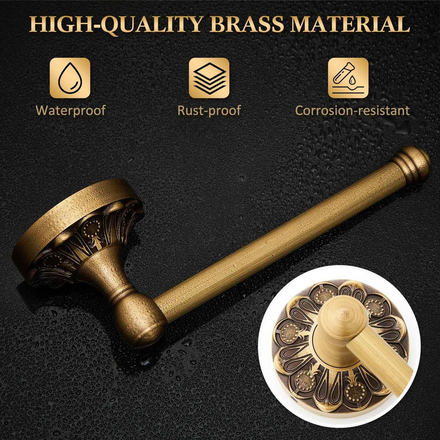 Otoolling 2 Pieces Set Antique Brass Toilet Paper Holder Retro Brass Hand Towel Ring Tissue Roll Paper Hanger Bathroom Hardware Wall Mounted Vintage Bathroom Accessories(Rectangle)
