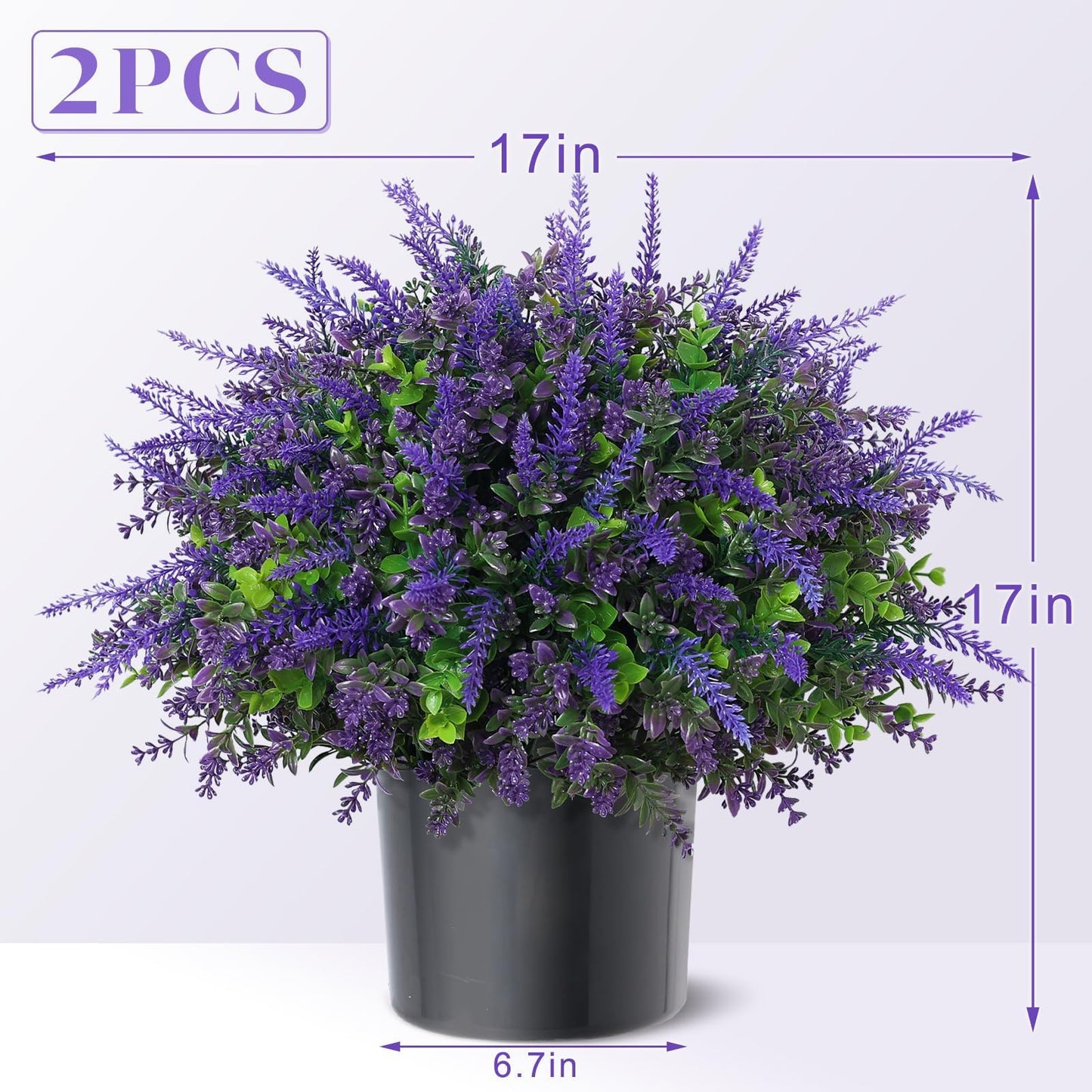 2 Sets Artificial Eucalyptus & Lavender Topiary Trees for Front Door - Faux Lavender Potted Topiary Trees, UV Resistant Fake Outdoor Plants for Farmhouse Porch Garden Decor
