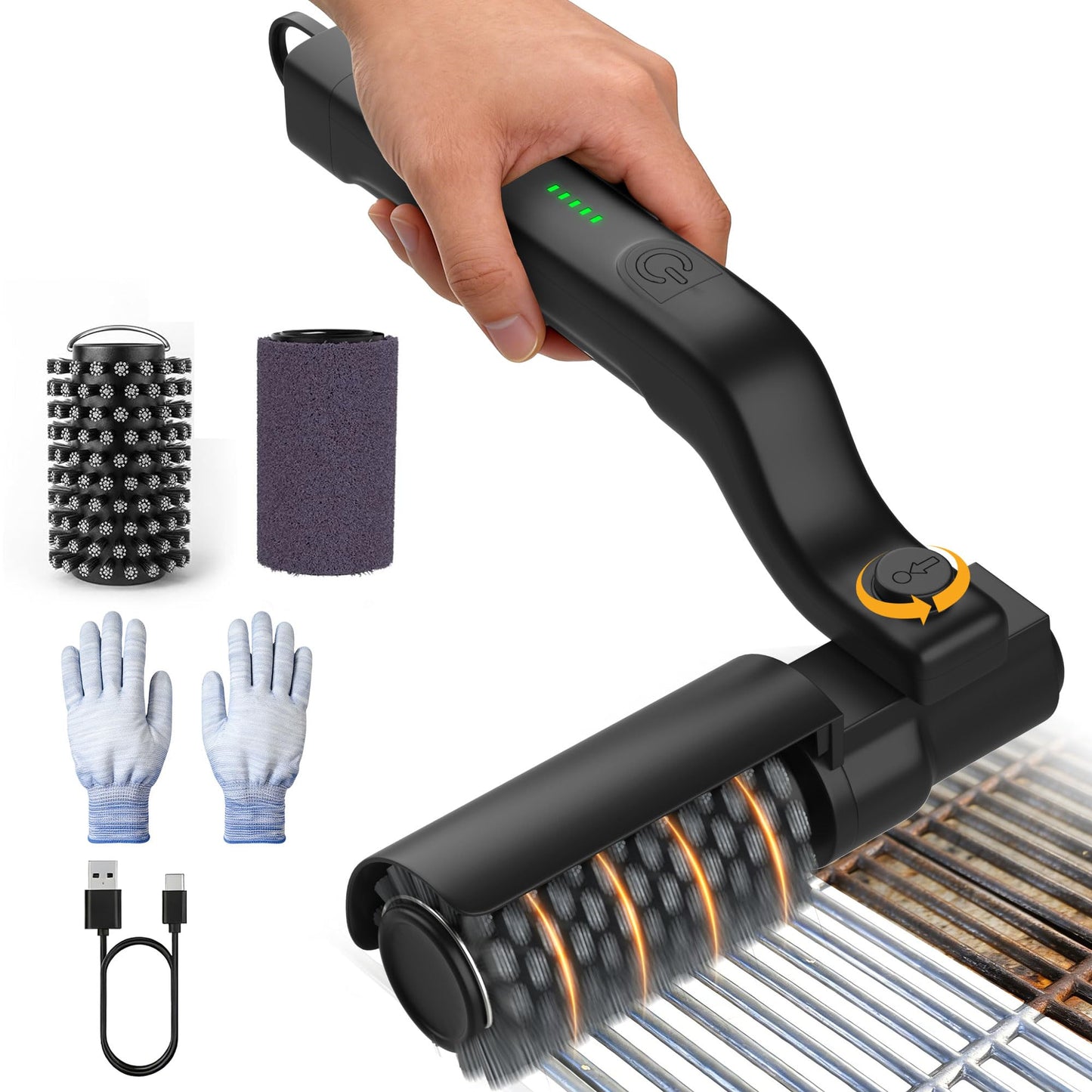 ZEYEGOY Electric Grill Brush, 3-Speed Rotary BBQ Cleaning Tool with 180° Adjustable Head,90-Minute Runtime,USB-C Rechargeable,Stainless Steel Bristle Brush for Gas,Charcoal and Ceramic Grills