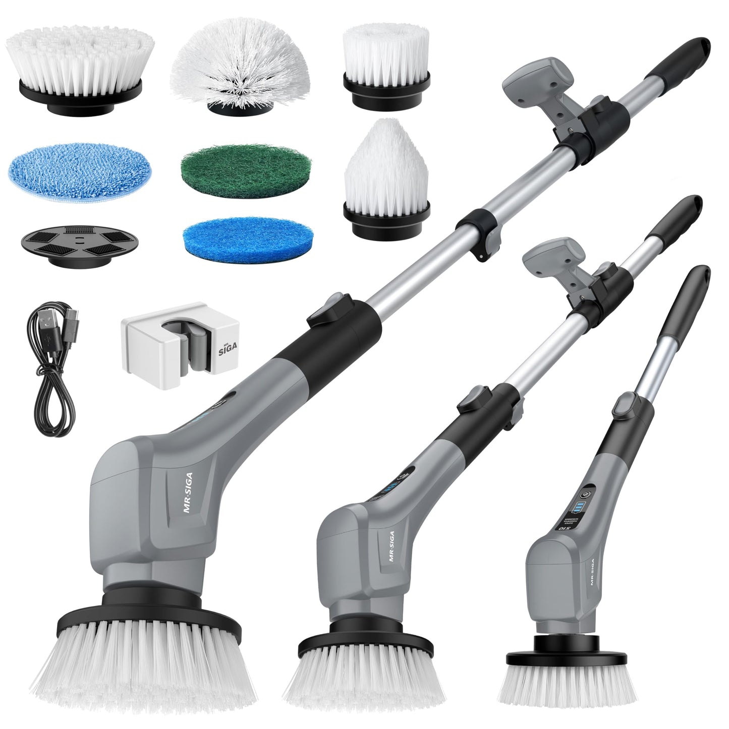 MR.SIGA Electric Spin Scrubber, Cordless Cleaning Brush, Shower Scrubber with 7 Replaceable Brush Head, Waterproof Bathroom Power Scrubber for Kitchen and Bathroom Cleaning