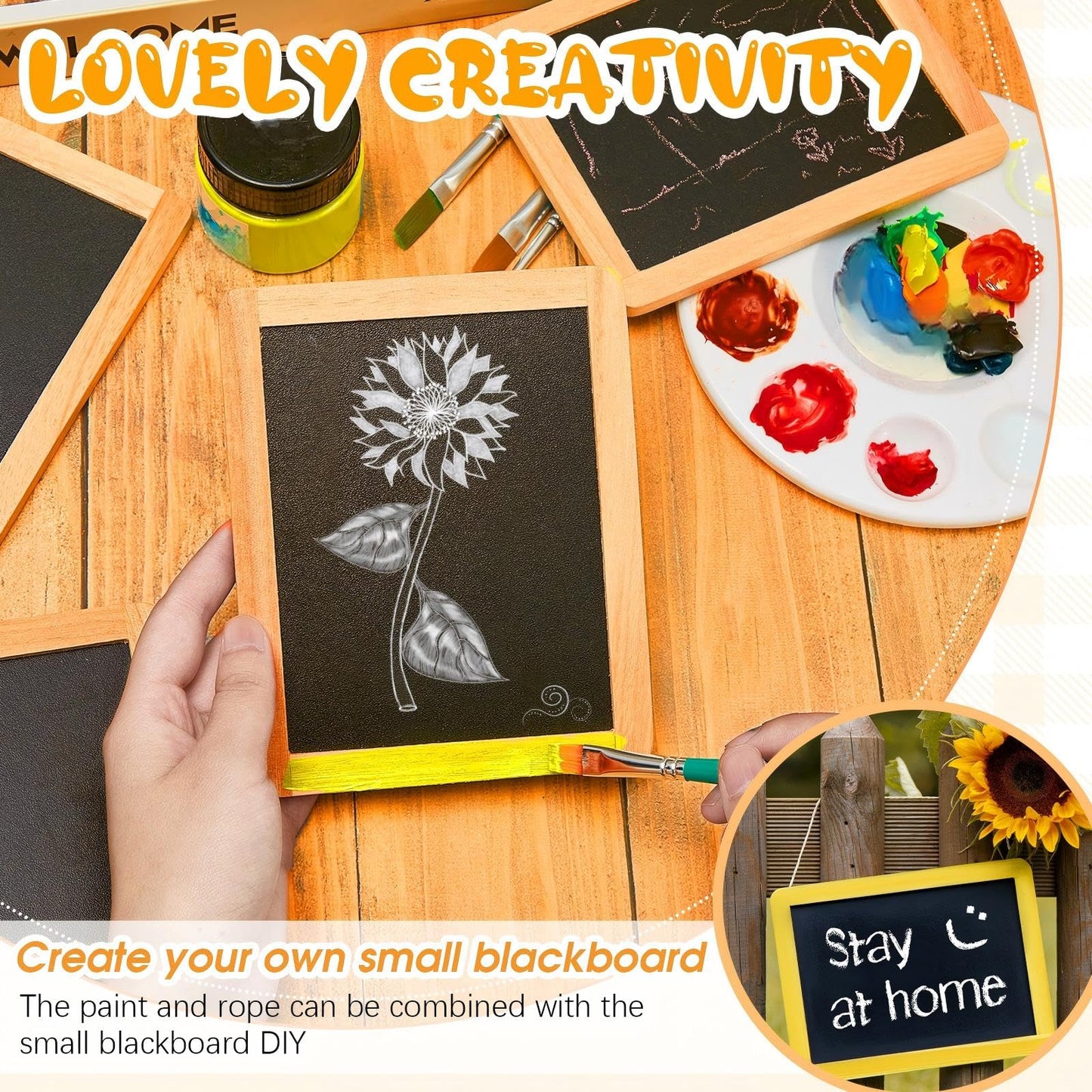 Chinco 24 Pcs Small Slate Chalkboard Mini Chalk Board with Frames Mini Board Signs School Supplies for Classroom Home Office (6 x 5 Inch,Wood)