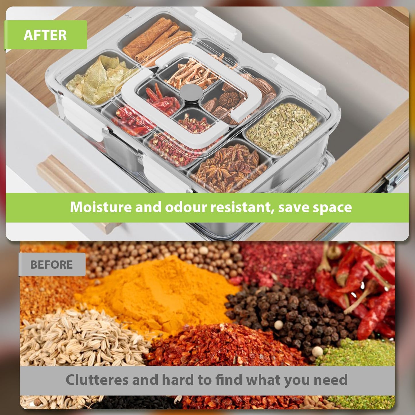 Snackle Box Container, Stainless Steel Divided Serving Tray with Lid and Handle, 8 Compartment Portable Snack Platters - Clear Storage Organizer for Fruit Candy Nuts Veggie - Perfect for Travel Party