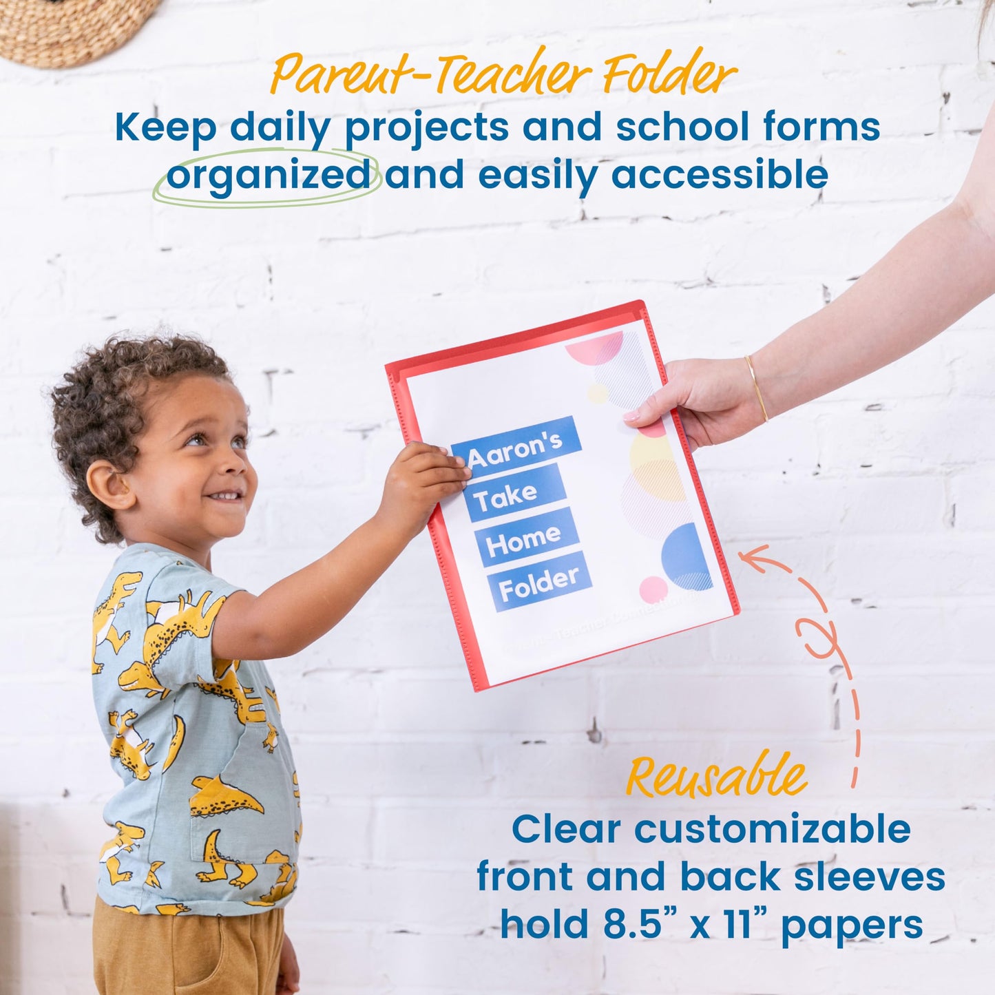 ECR4Kids 2-Pocket Parent-Teacher Classroom Communication Folder, School Supplies, Red, 36-Piece