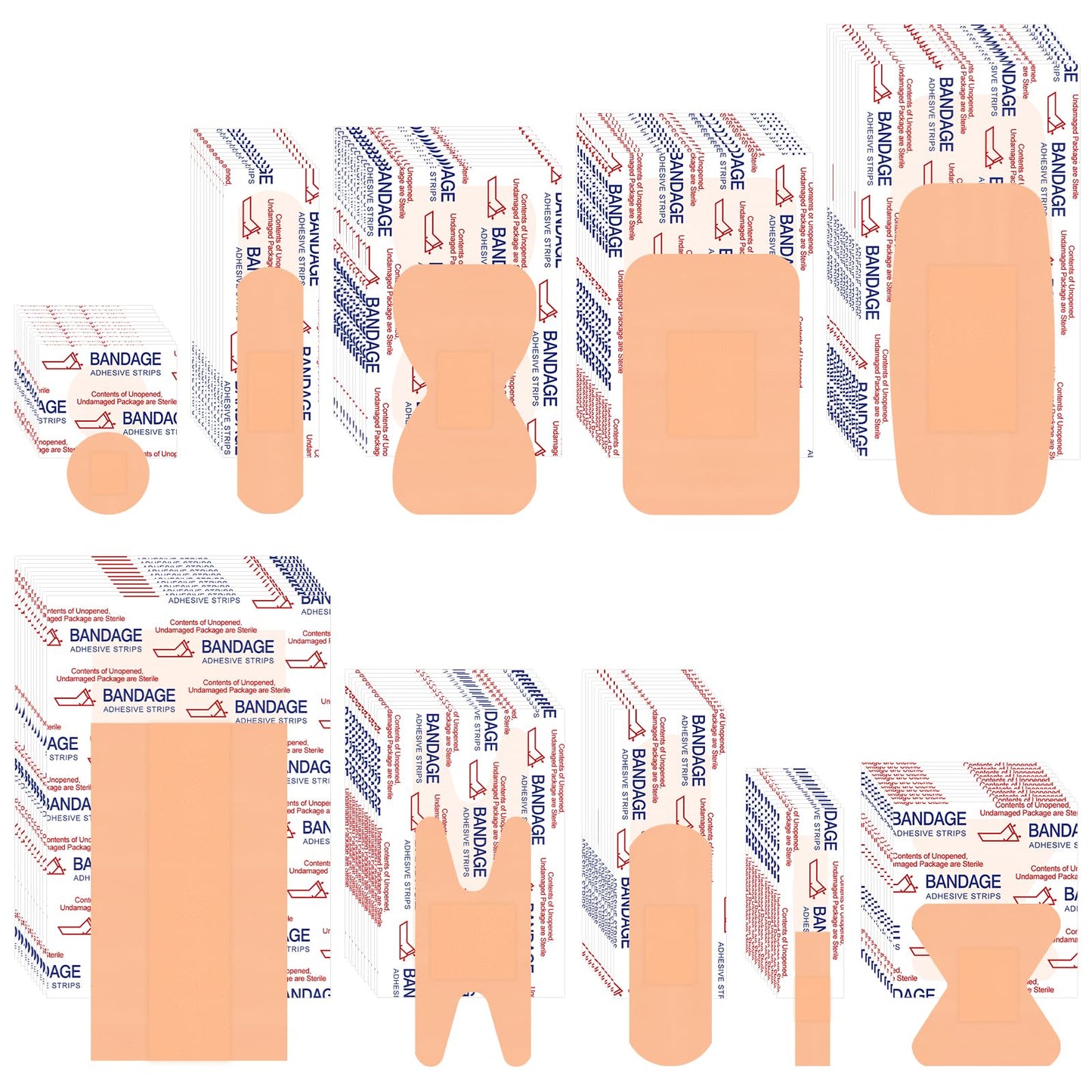 VAIPI 880 Pack Bandages Variety Pack Waterproof Fingertips Bandages Various Sizes First Aid Supplies Assorted Adhesive Fabric Bandages Bulk Breathable Butterfly Bandage for Wound Care (9 Styles)